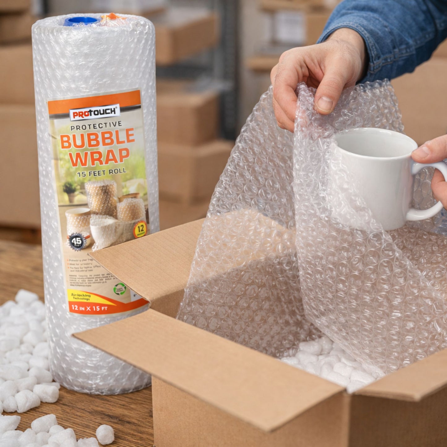 2 in x 15 ft Cushioning Packaging Protective Bubble Wrap Roll size and feature image