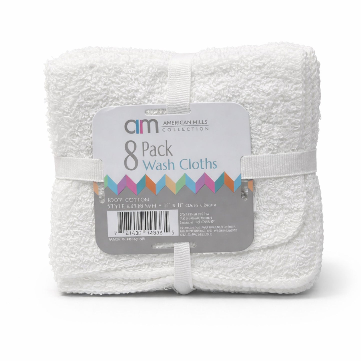 11" X 11" White Wash Cloth 100% Cotton: 8Pcs