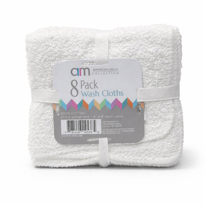 11" X 11" White Wash Cloth 100% Cotton: 8Pcs