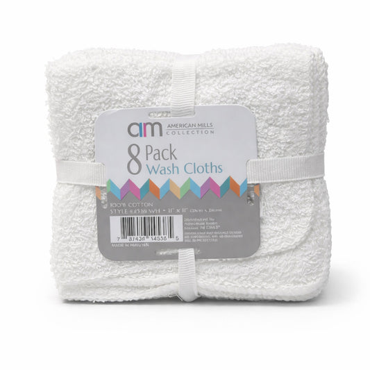 11" X 11" White Wash Cloth 100% Cotton: 8Pcs