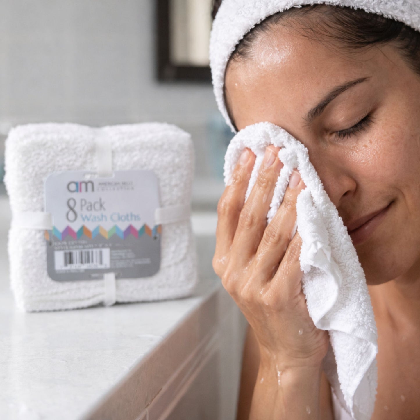 11" X 11" White Wash Cloth 100% Cotton: 8Pcs