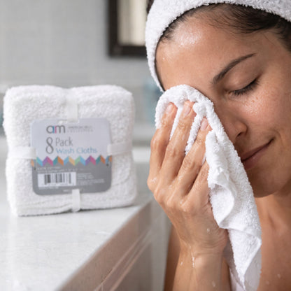 11" X 11" White Wash Cloth 100% Cotton: 8Pcs