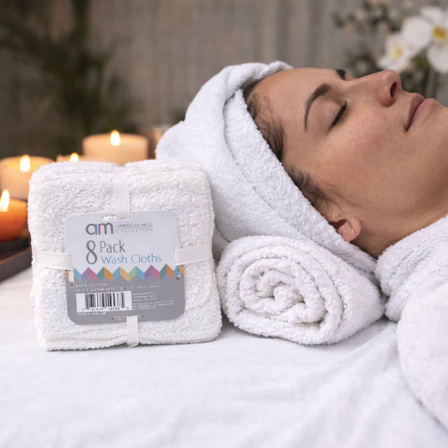 11" X 11" White Wash Cloth 100% Cotton: 8Pcs