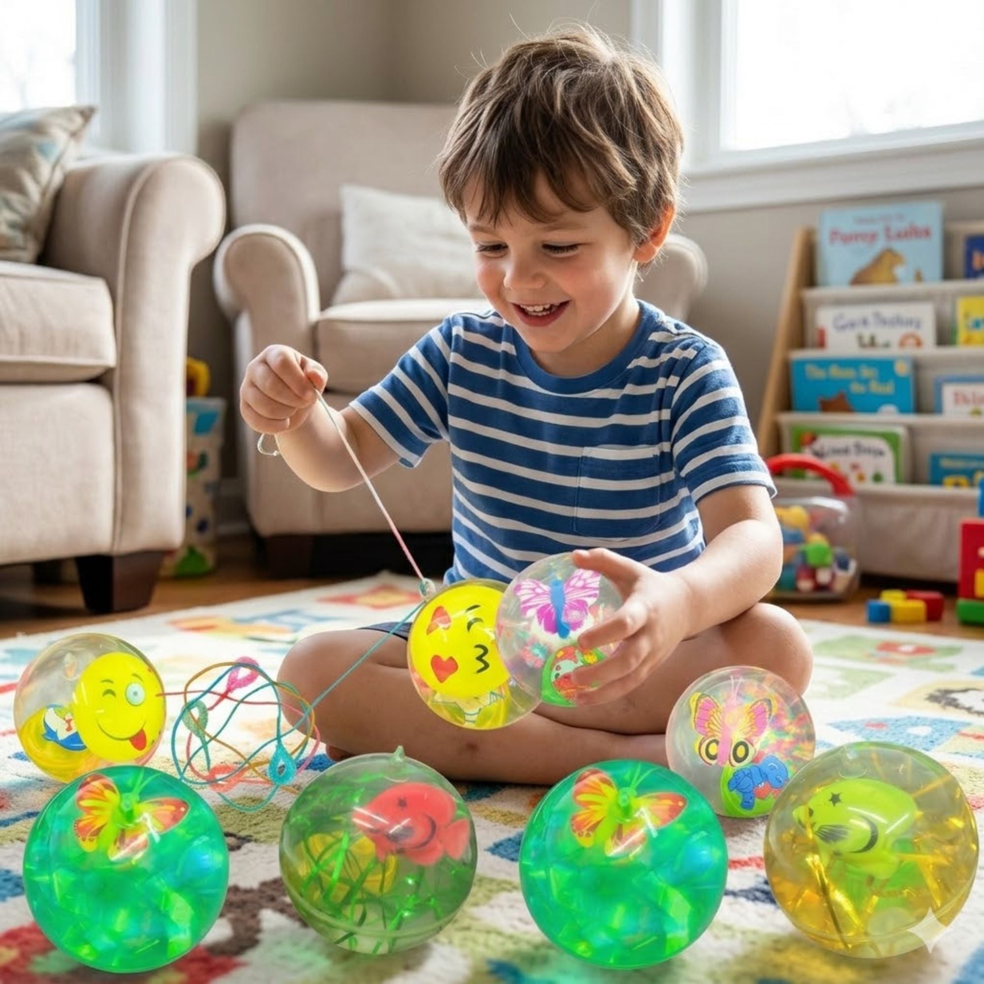 Light Up Bouncy Ball for Kids LED Glitter Emoji Butterfly Toy Random Style Bouncy Balls Bouncy Balls Toys lifestyle use image