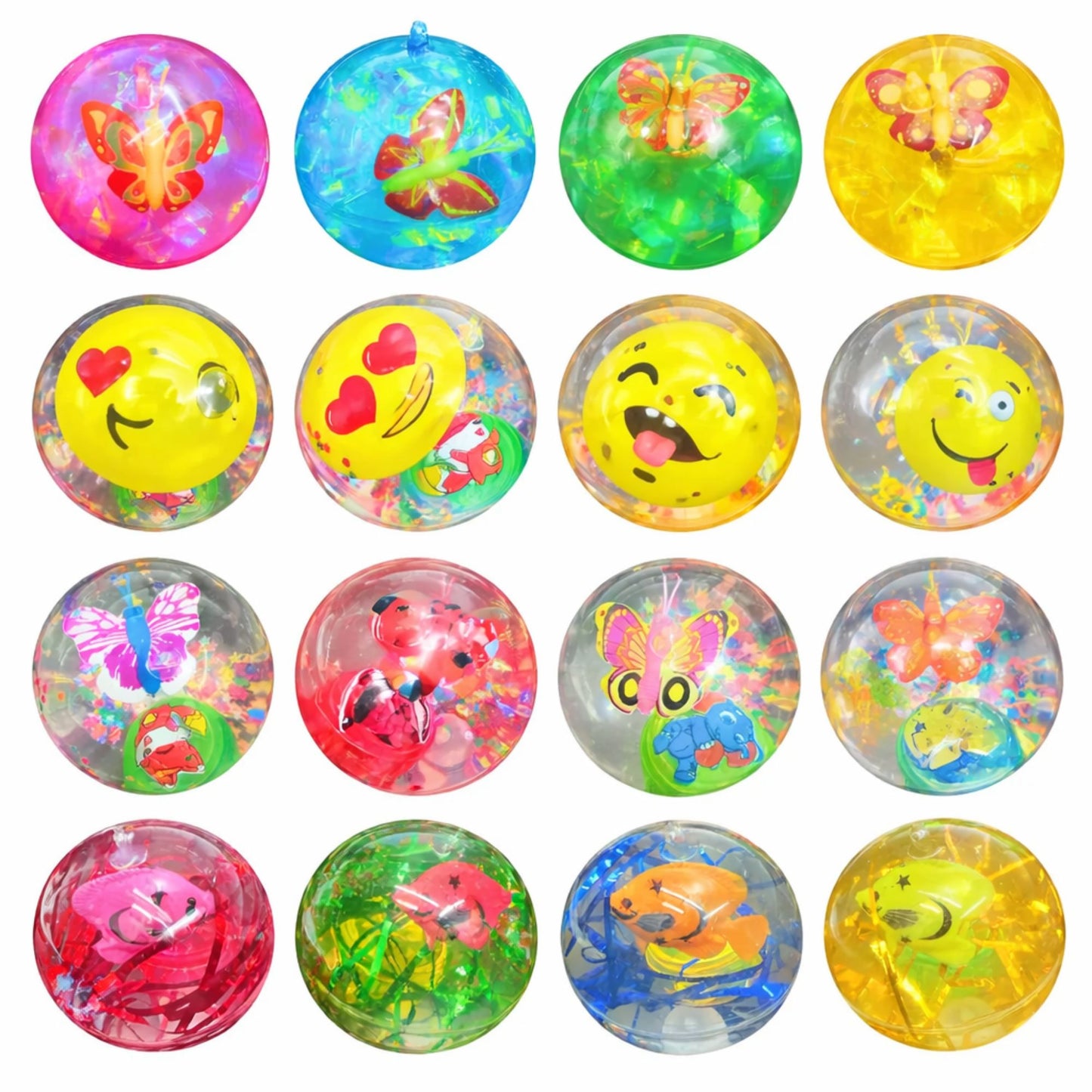 Light Up Bouncy Ball for Kids LED Glitter Emoji Butterfly Toy Random Style