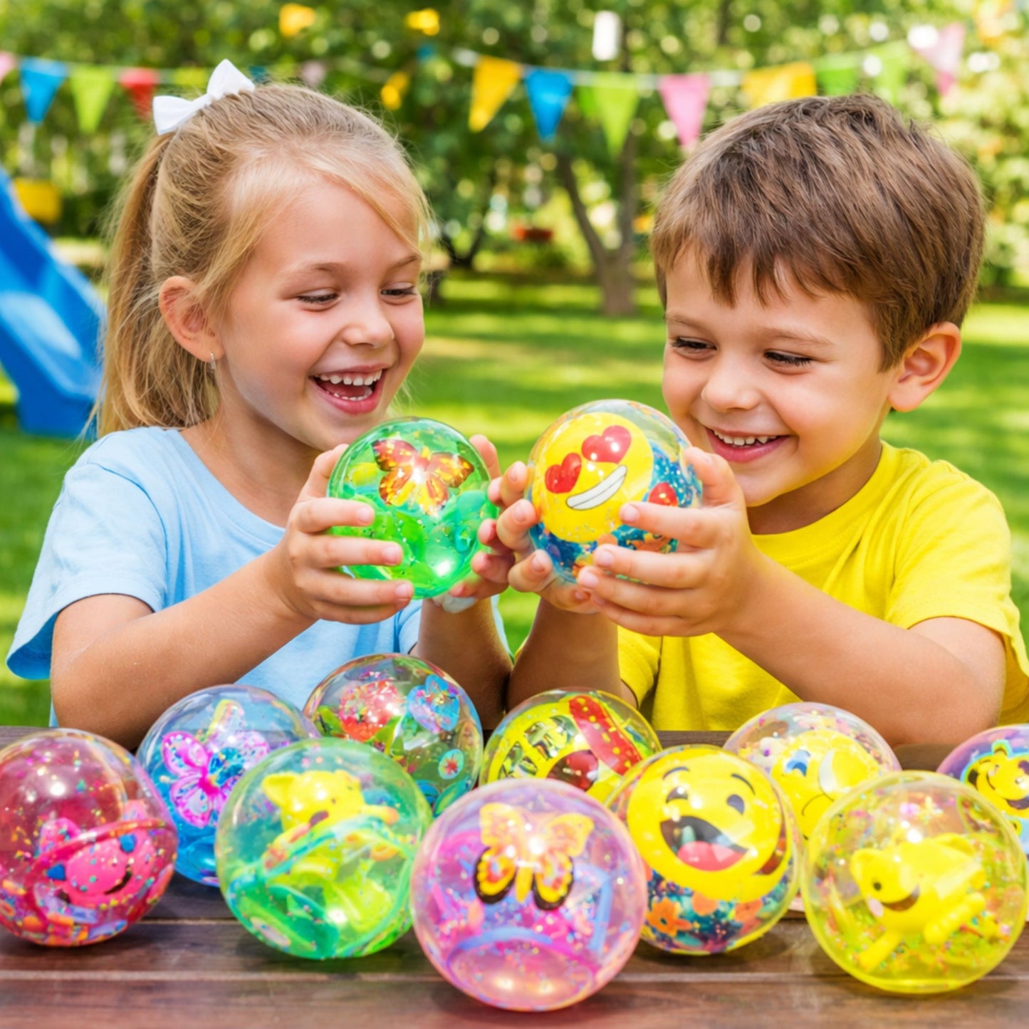 Light Up Bouncy Ball for Kids LED Glitter Emoji Butterfly Toy Random Style