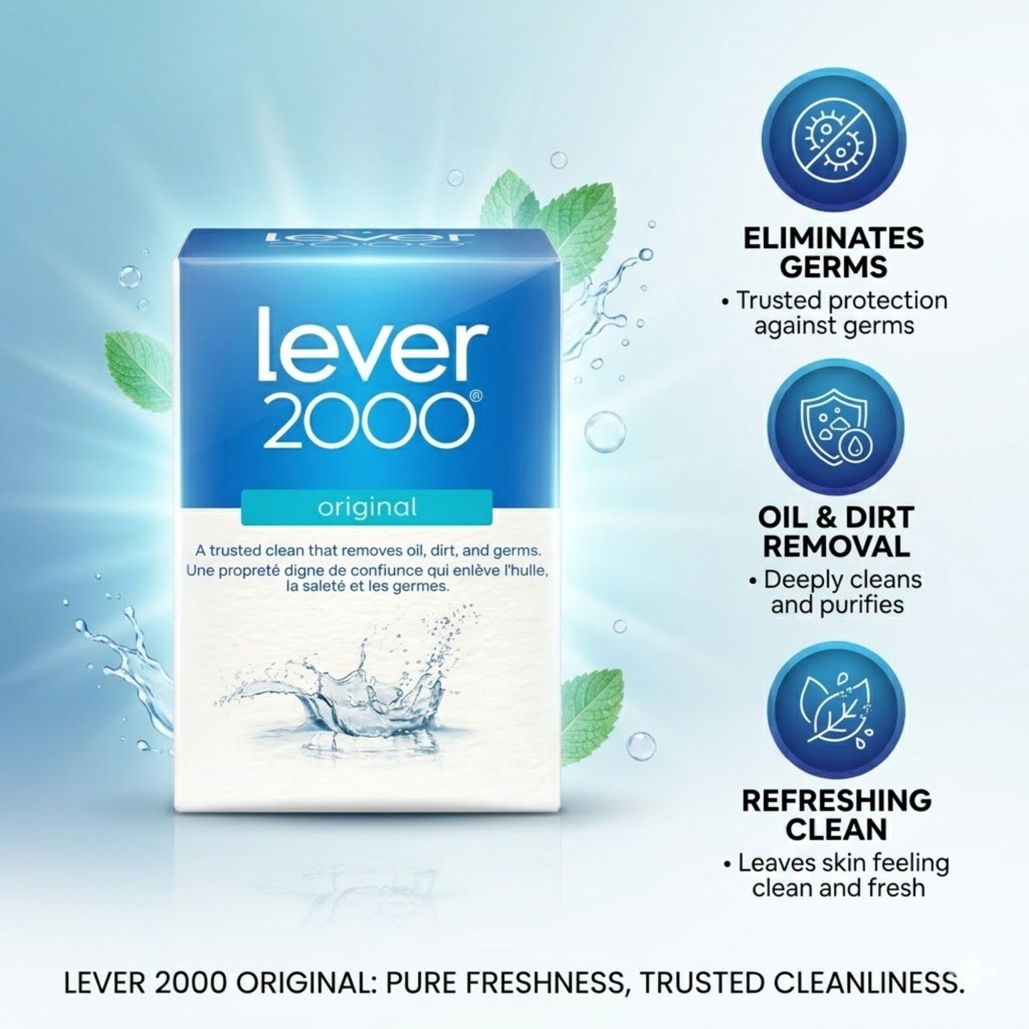 3.75 oz Lever 2000 Original Bar Soap Deep Clean Refreshing Scent Bath Soap size and feature image