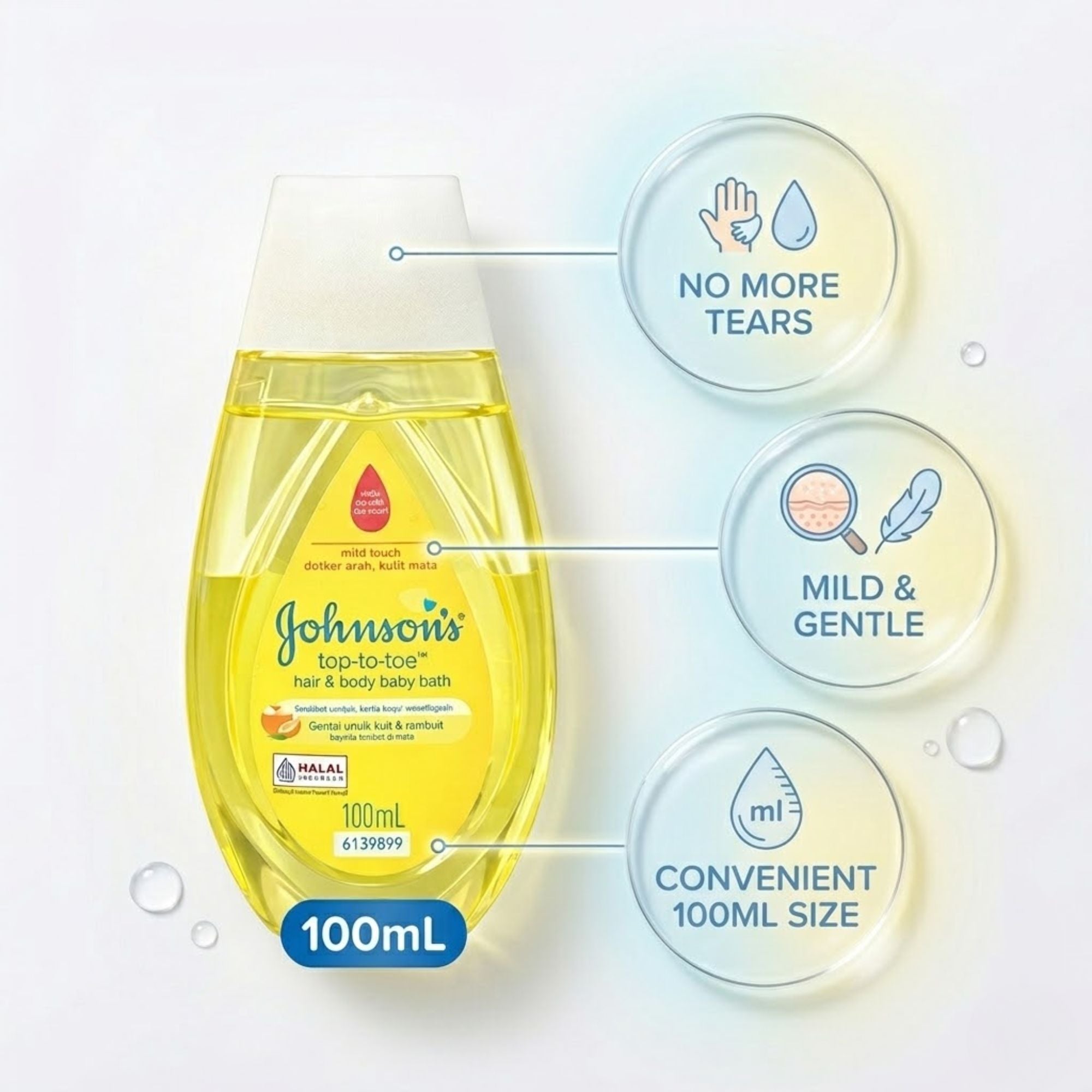 100mL Johnson’s Baby Head To Toe 2 in 1 Gentle Wash & Shampoo Baby Oil product detail image