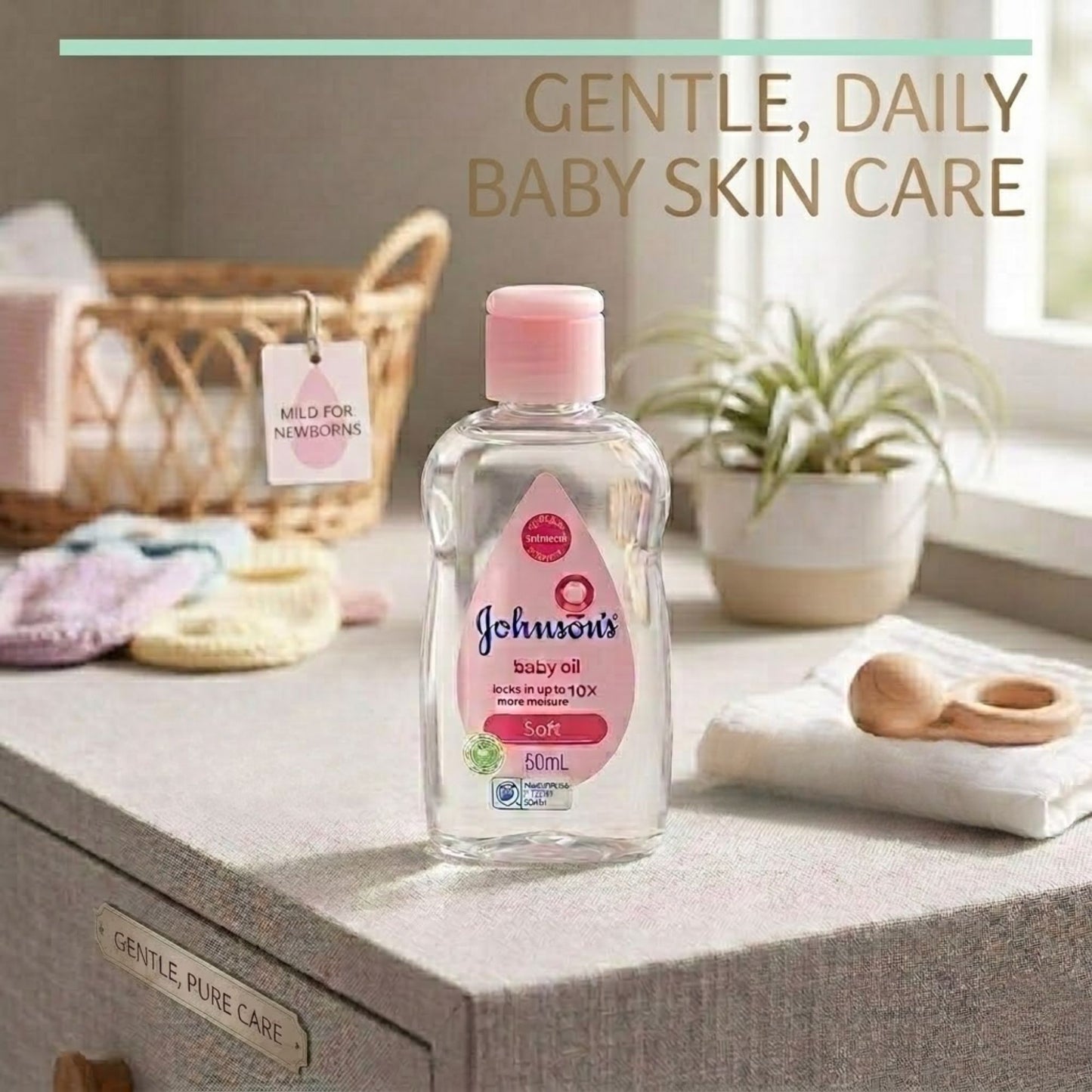 50mL Johnson's Baby Oil Gentle Skin Moisturizer Baby Oil Johnson's Baby Oil lifestyle use image