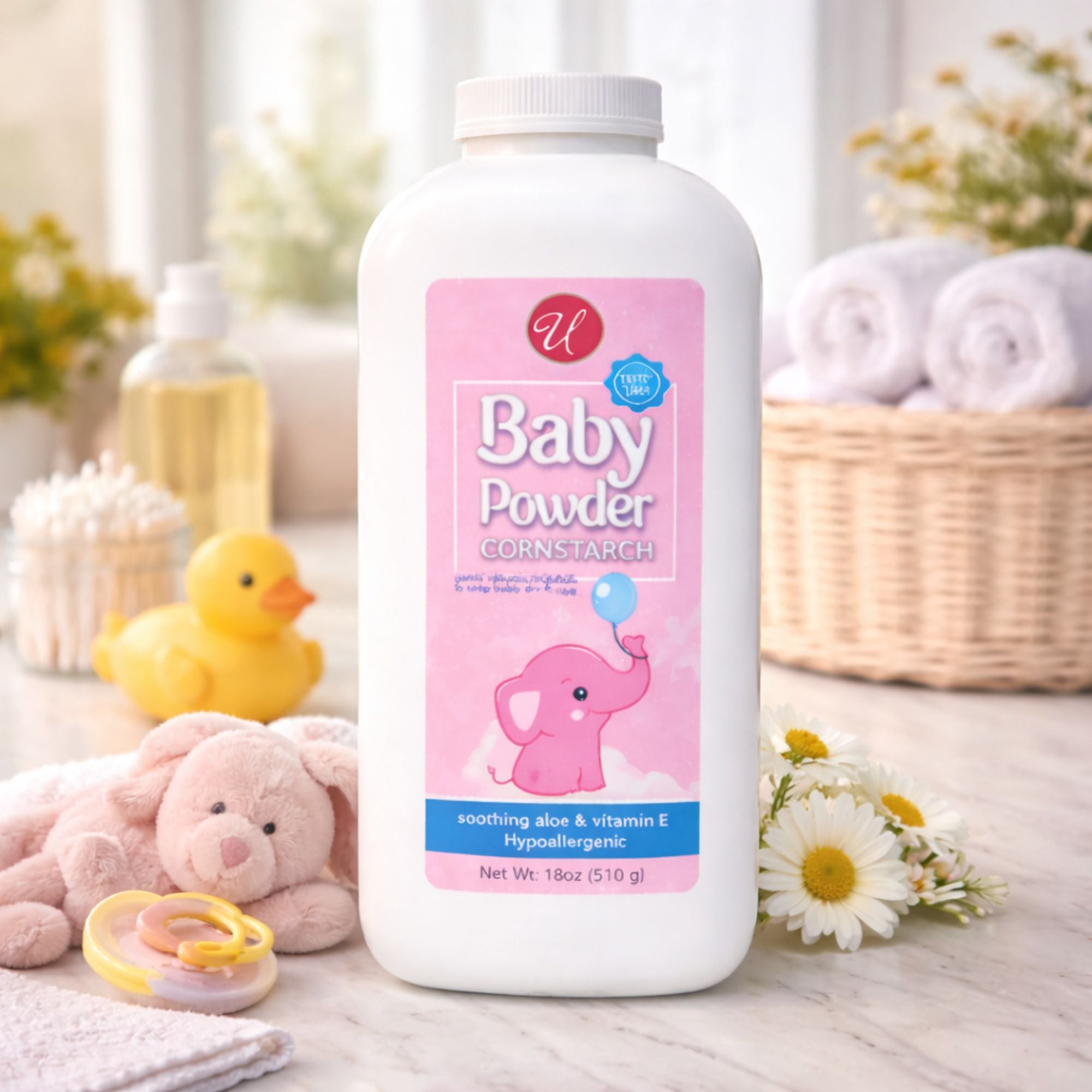 18oz Baby Powder Cornstarch Aloe Vitamin E Hypoallergenic Gentle Care for Baby Body Powder lifestyle use image