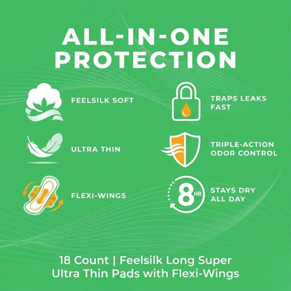 18 Count Feelsilk Ultra Thin Pads with Flexi Wings for Women product detail image