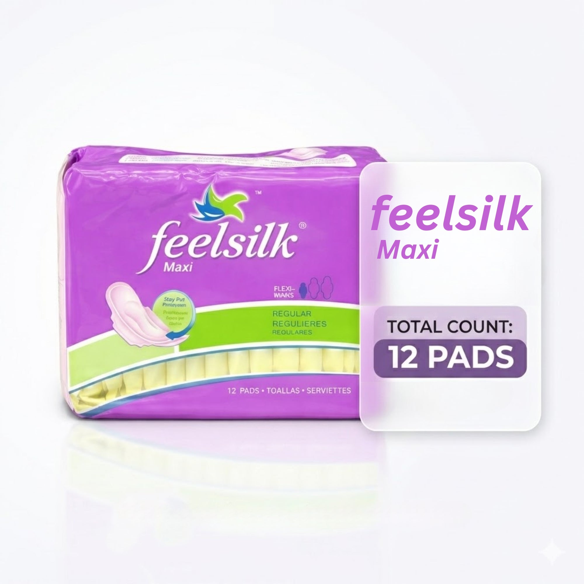 12 Count Feelsilk Maxi Pads Regular Flow With Wings Hygiene product detail image