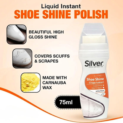 Silver Express Shoe Polish White Liquid 75mL Bright Finish
