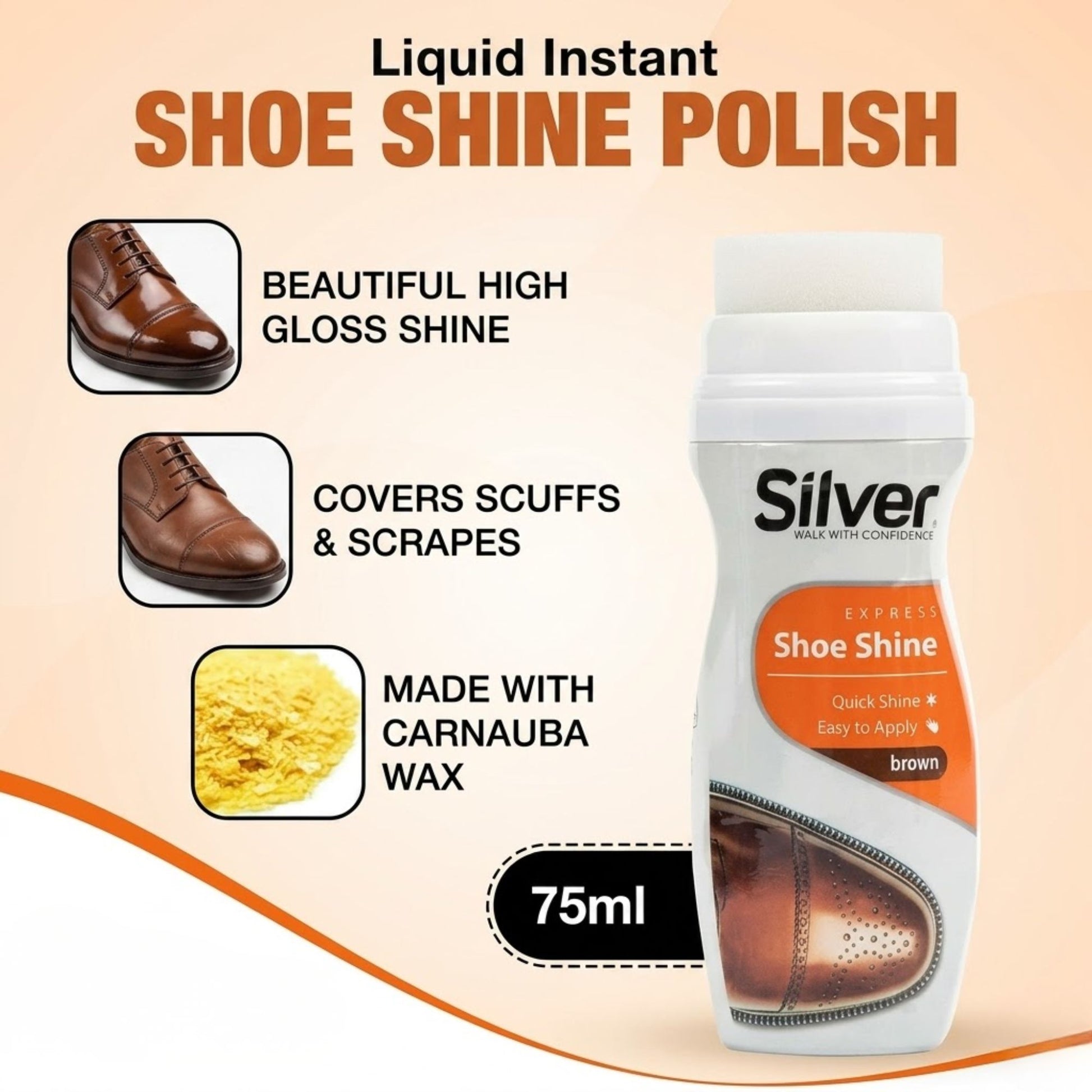 75 mL Silver Express Brown Liquid Shoe Polish Instant Shine product detail image