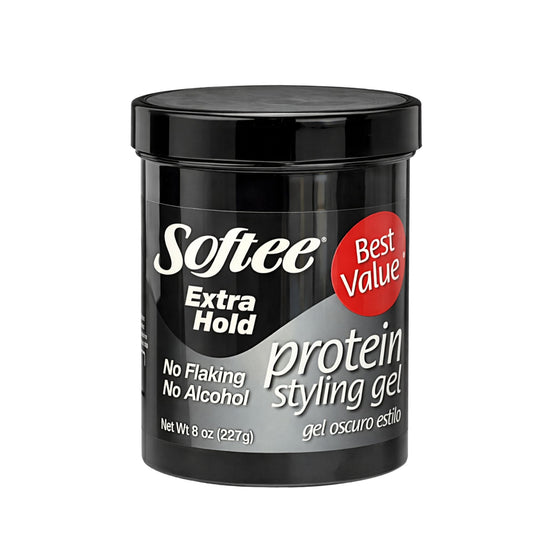 Softee protein styling gel container on a white background