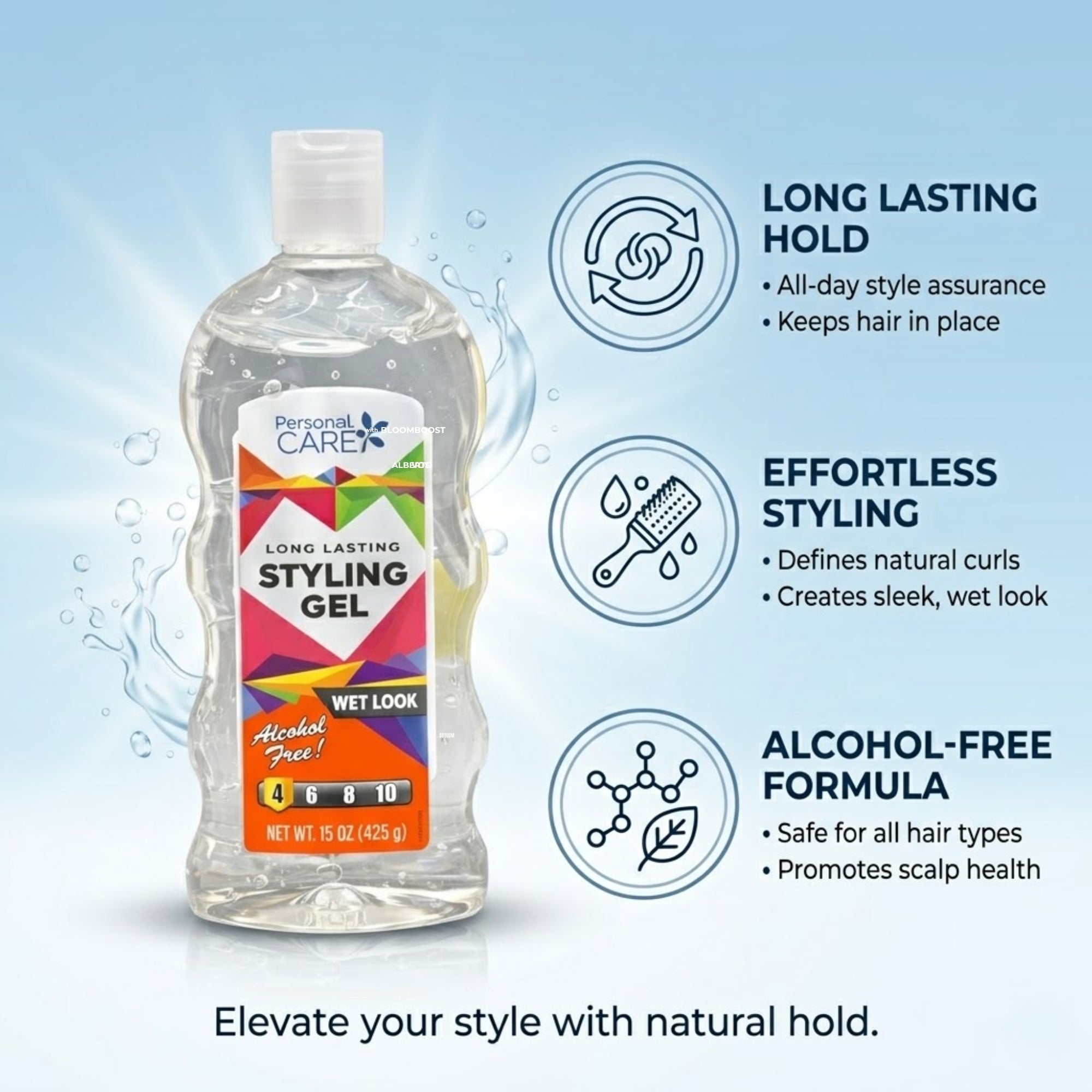 15 oz Personal Care Long Lasting Styling Gel Wet Look 425g Hairs Gel size and feature image