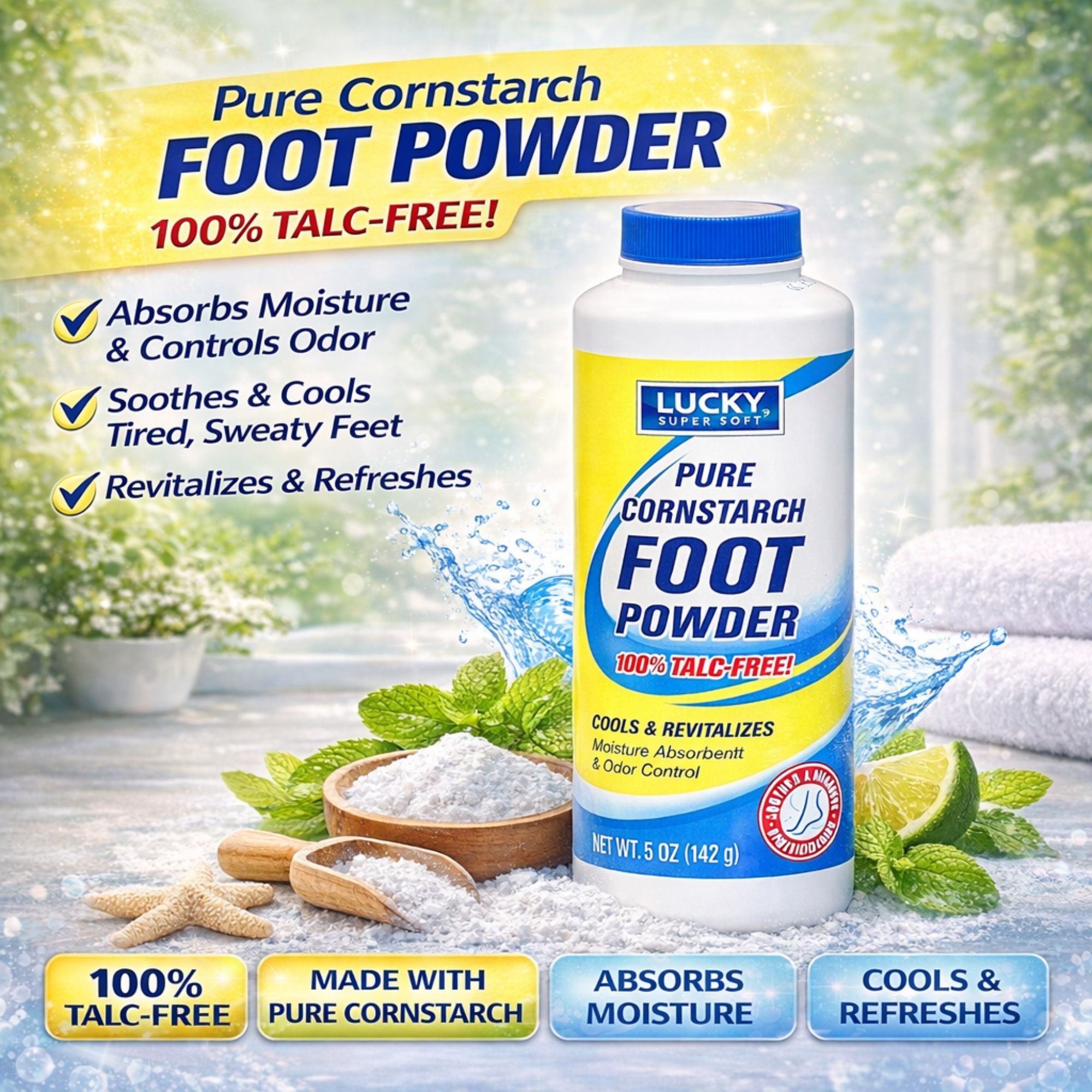 5oz Pure Cornstarch Foot Powder Talc Free Moisture Odor Control Cooling Foot Care Foot Care product detail image