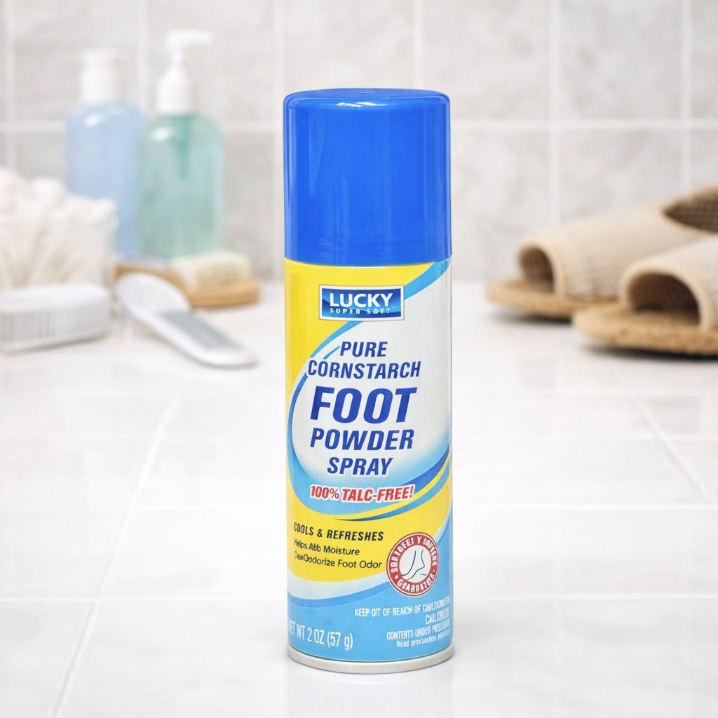 2 oz Lucky Foot Powder Spray – Talc Free Cornstarch Formula Foot Care lifestyle use image