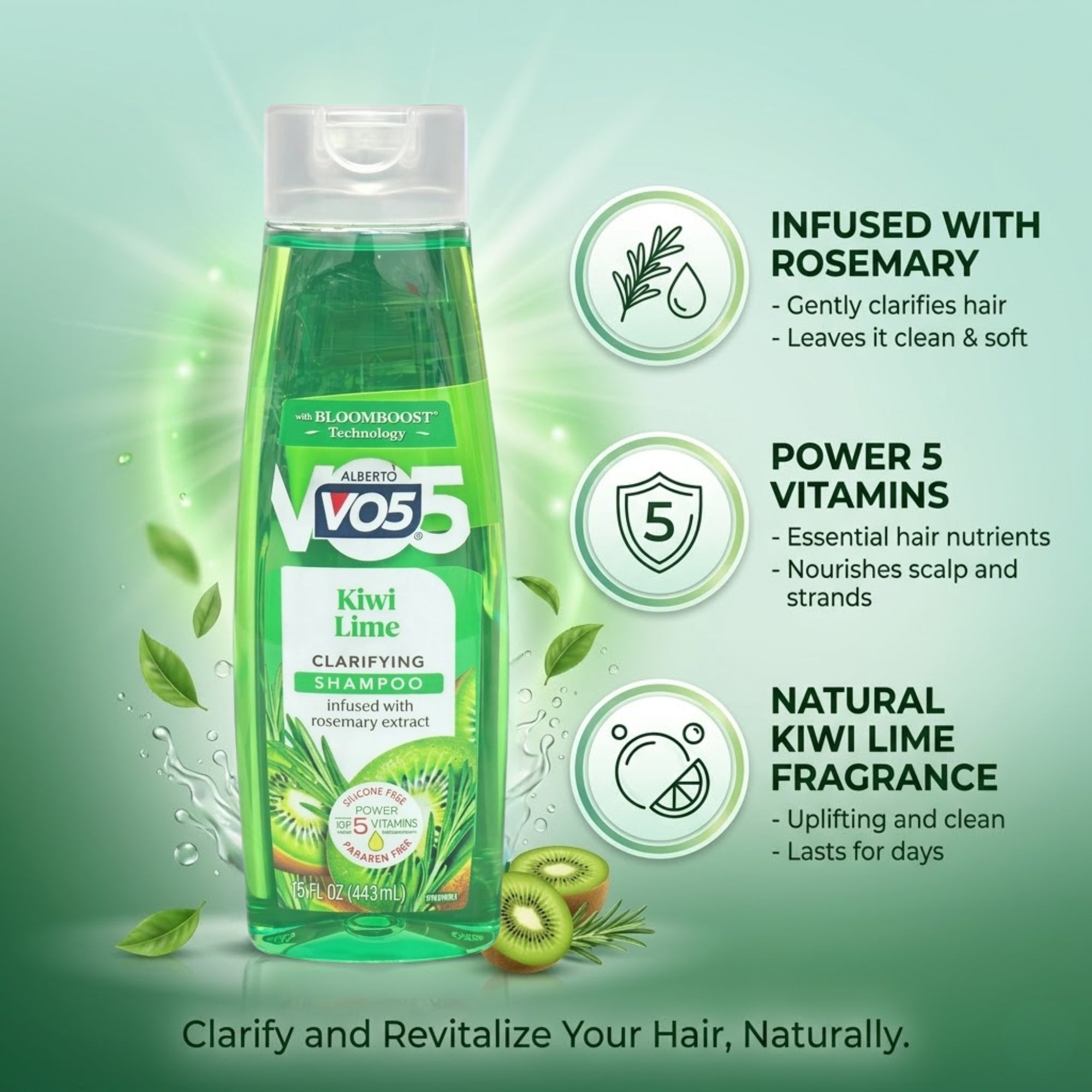 15 oz Alberto VO5 Kiwi Lime Clarifying Shampoo Rosemary Extract size and feature image