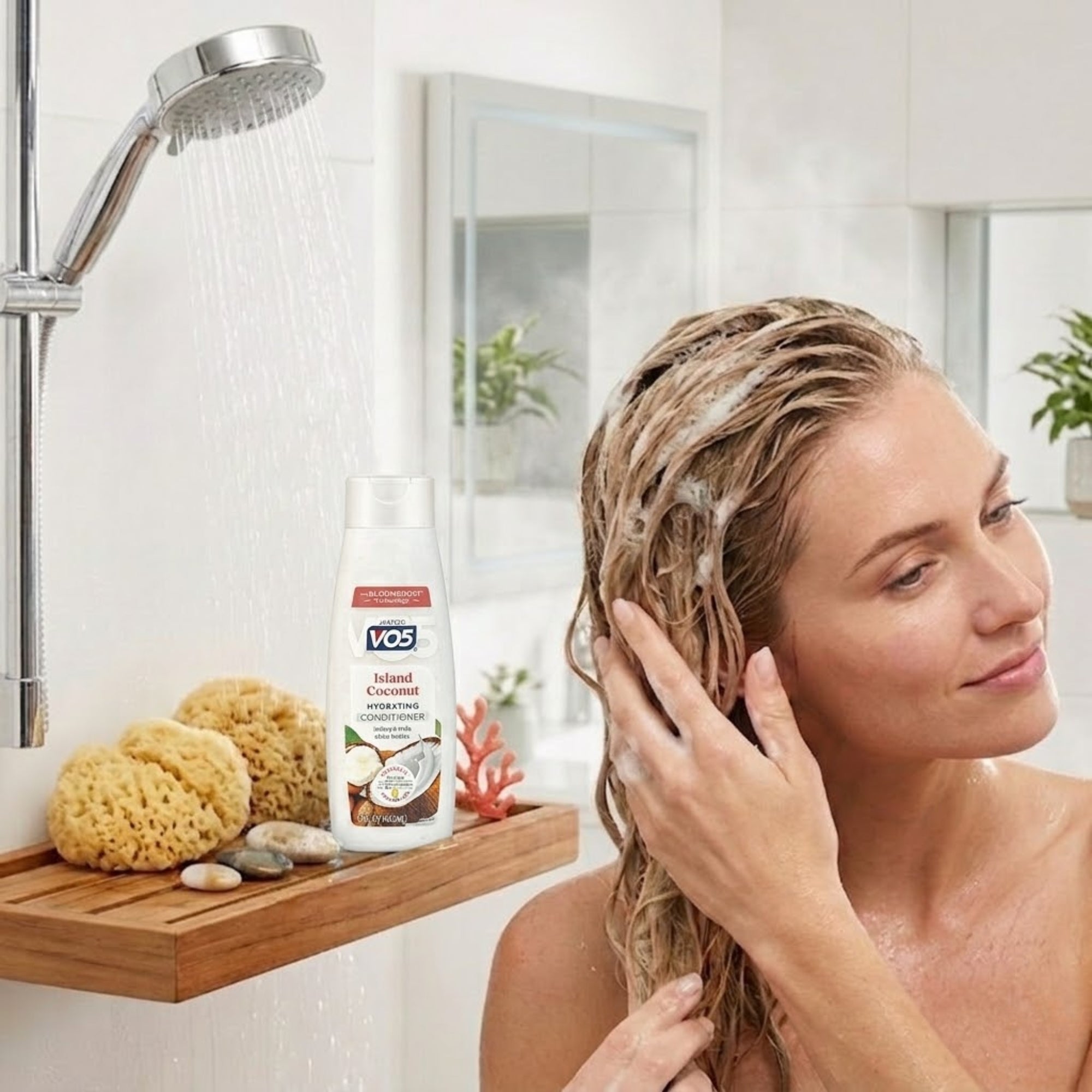 15 oz VO5 Alberto Island Coconut Hydrating Conditioner Shampoo lifestyle use image