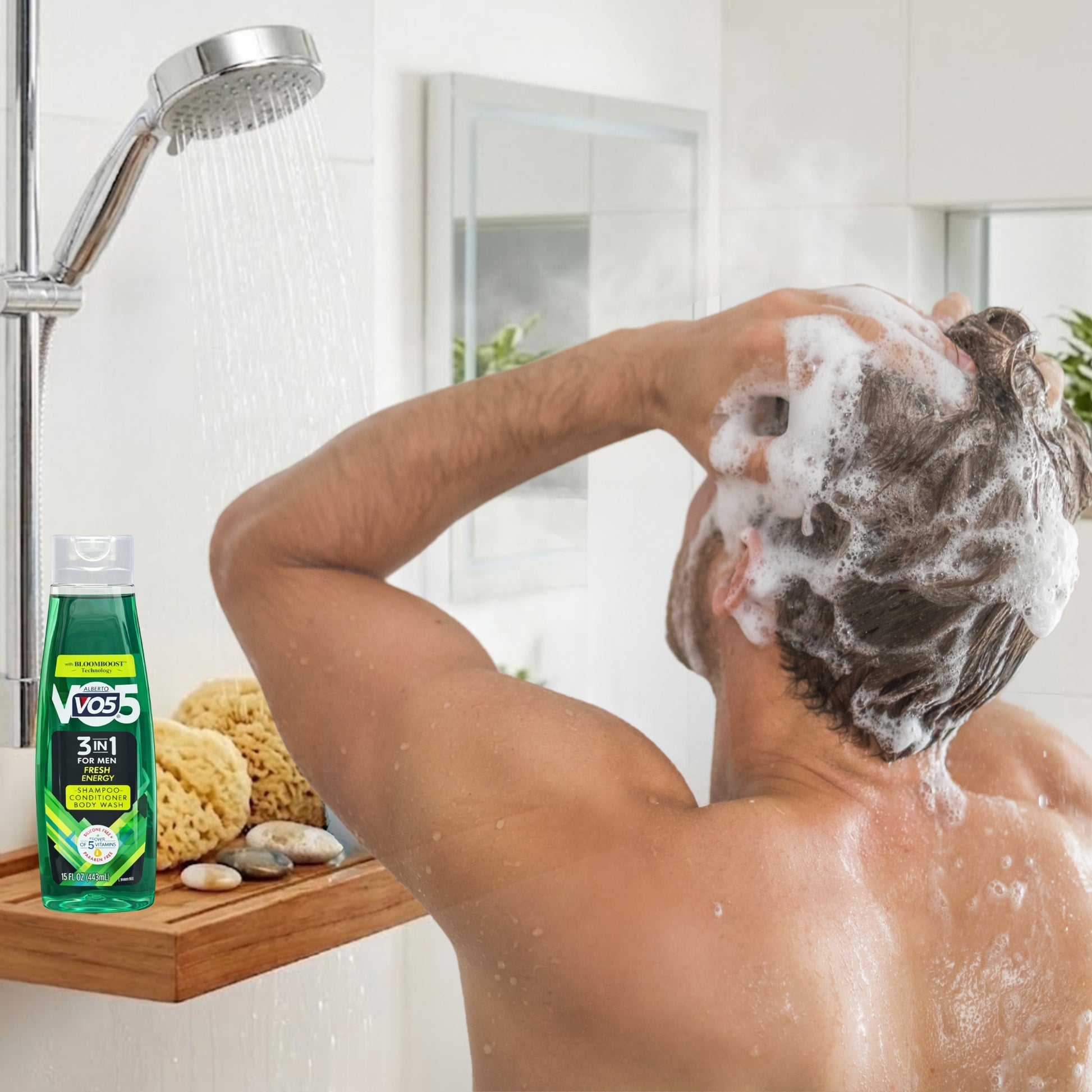 15 oz Alberto VO5 Men 3 in 1 Fresh Energy Shampoo & Body Wash lifestyle use image