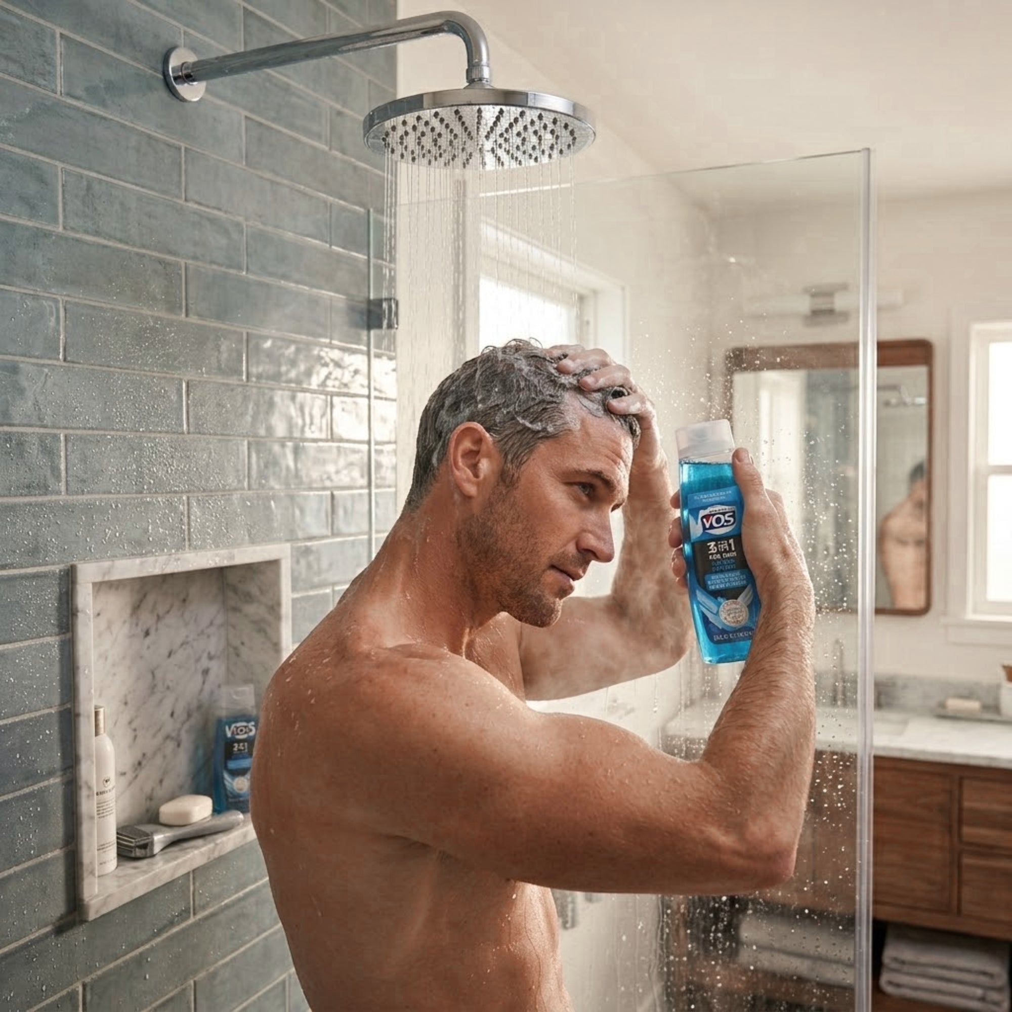 15 oz Alberto VO5 3 in 1 Men Ocean Surge Shampoo Body Wash lifestyle use image
