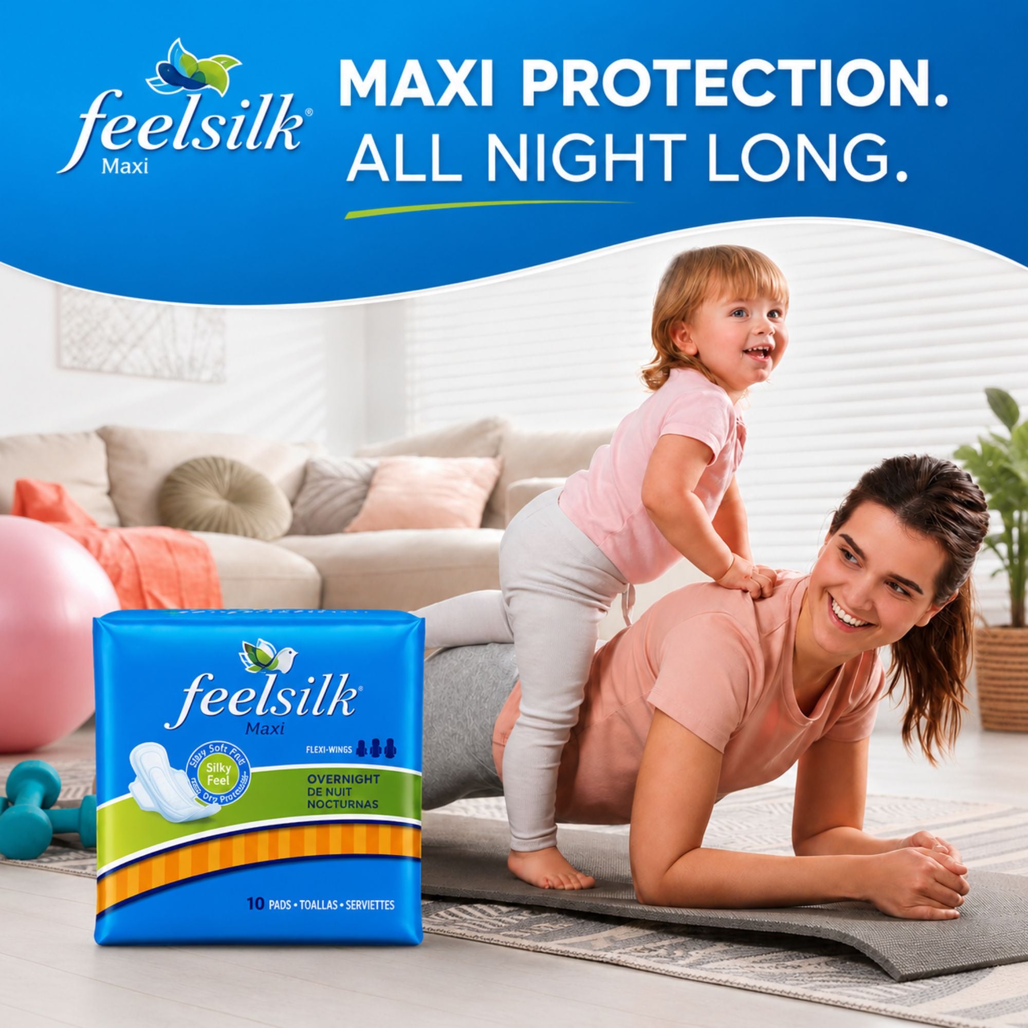 Feelsilk 10 Count Maxi Overnight Pads with Flexi Wings for Protection