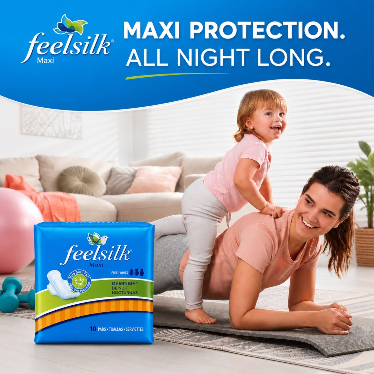 Feelsilk 10 Count Maxi Overnight Pads with Flexi Wings for Protection