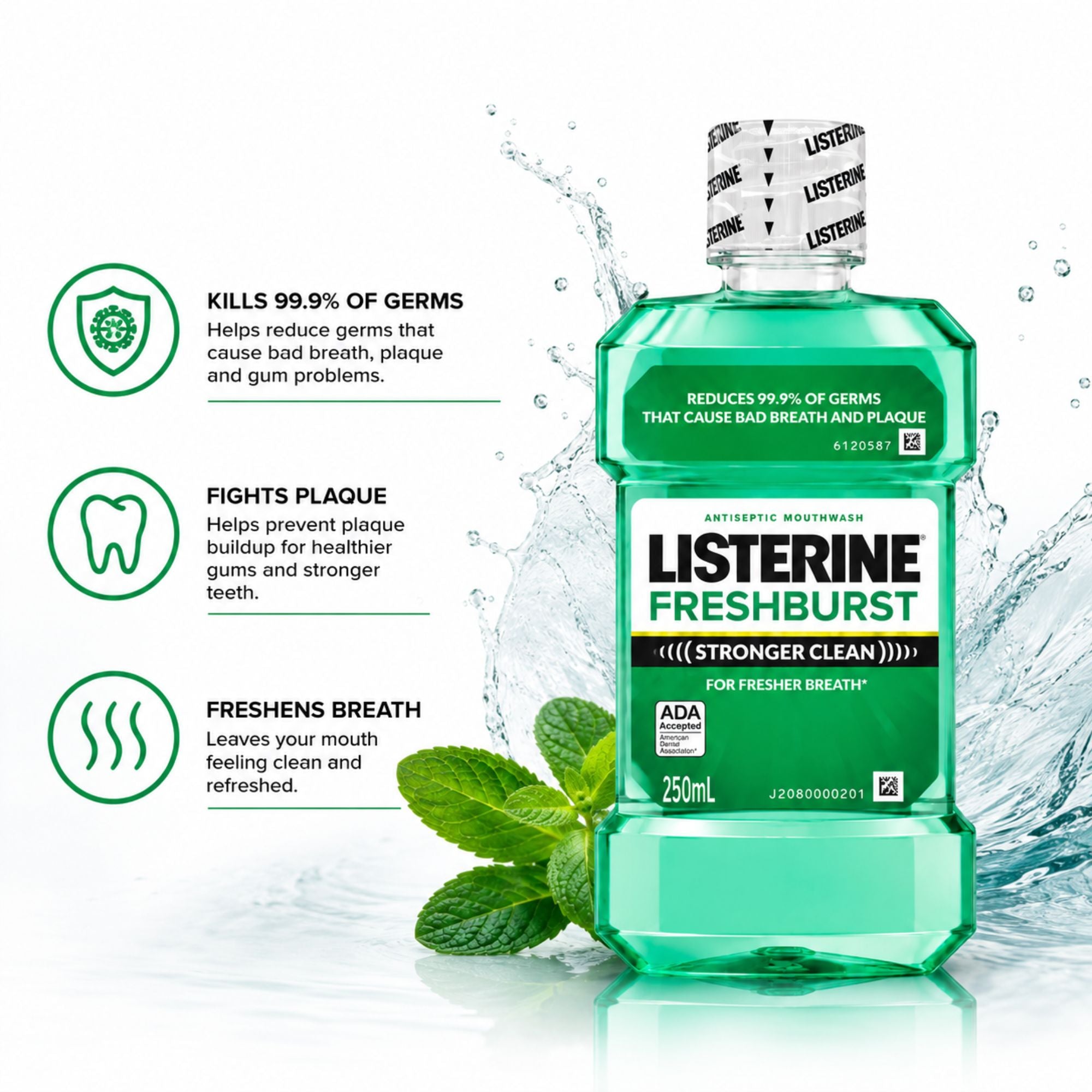 Listerine Freshburst Mouthwash 250ml Antiseptic Oral Rinse