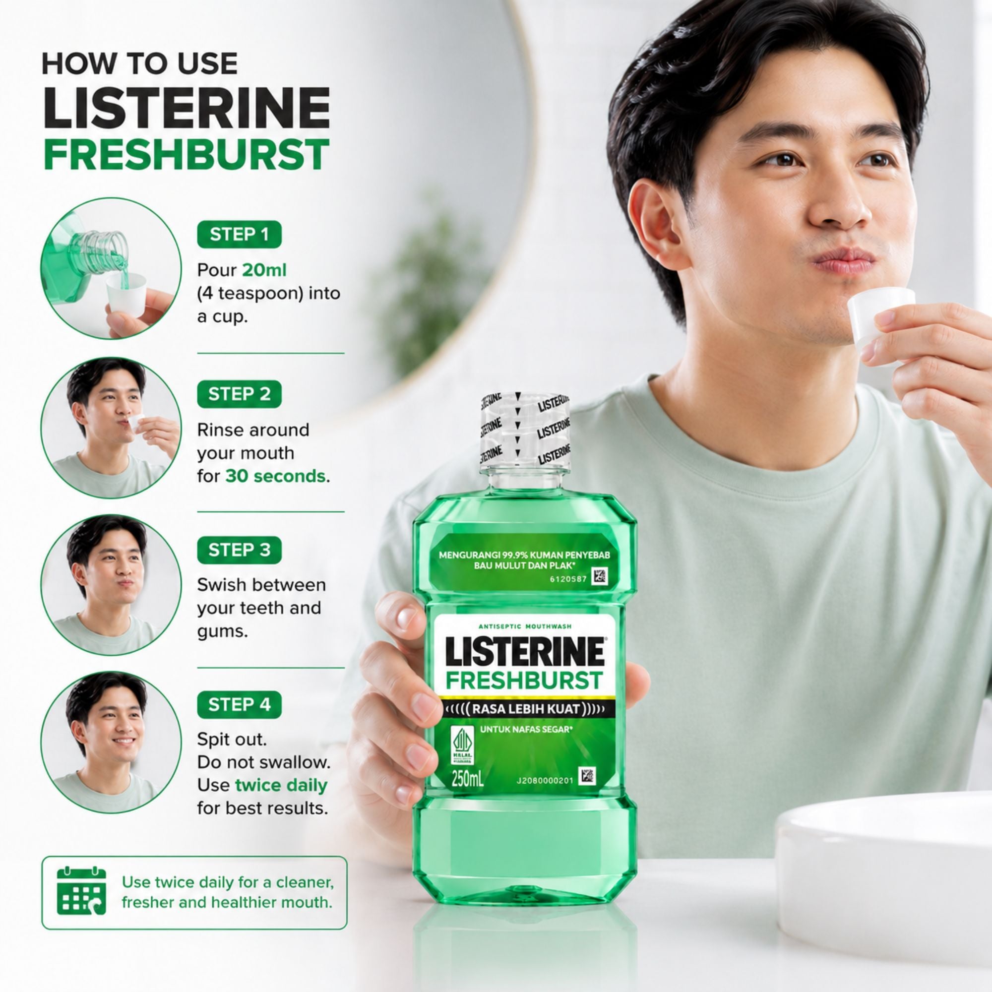 Listerine Freshburst Antiseptic Oral Mouthwash 250ml