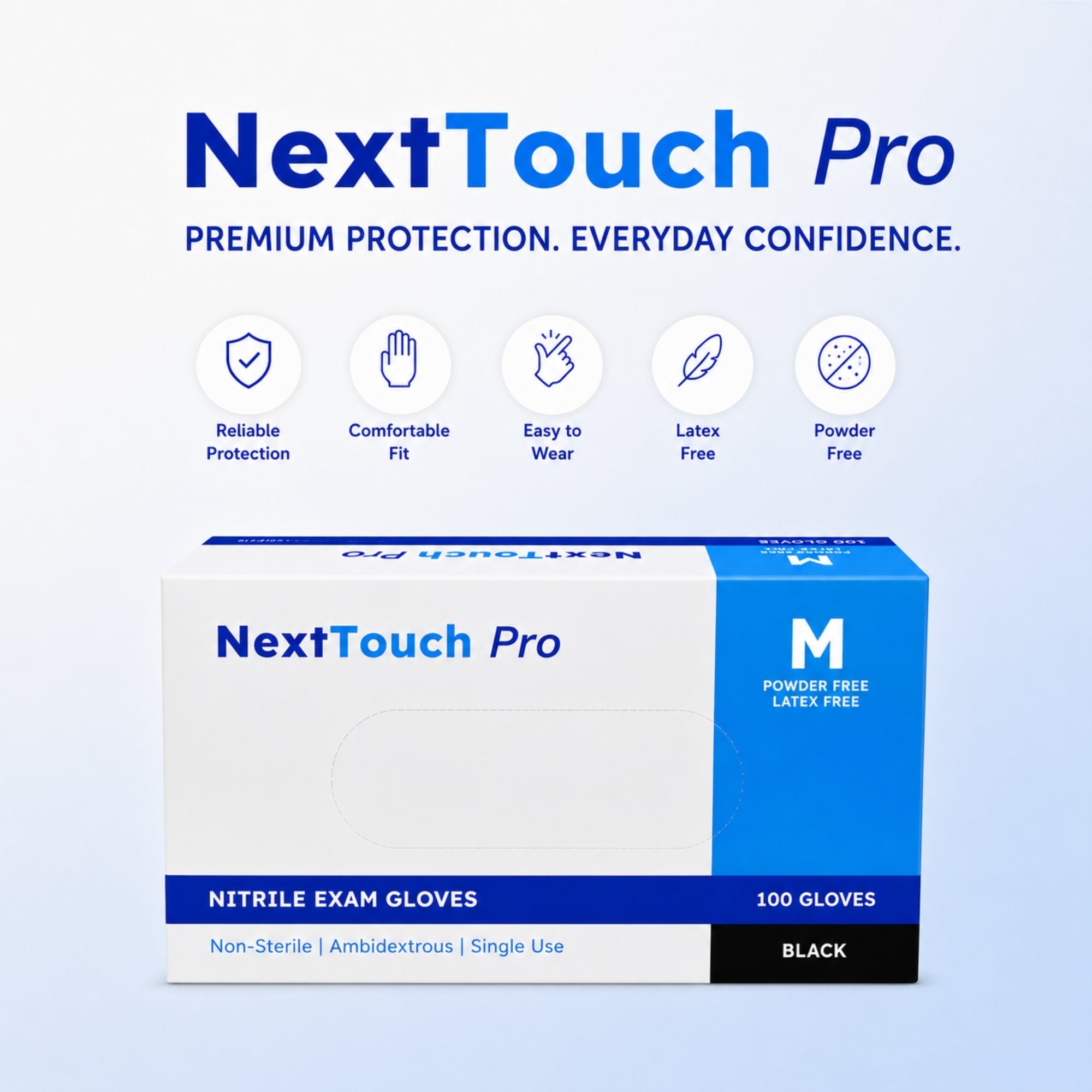 100PCS Medium Nitrile Exam Gloves by NextTouch