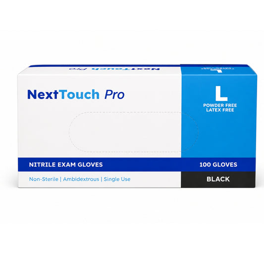 100 Count NextTouch Pro Black Nitrile Gloves