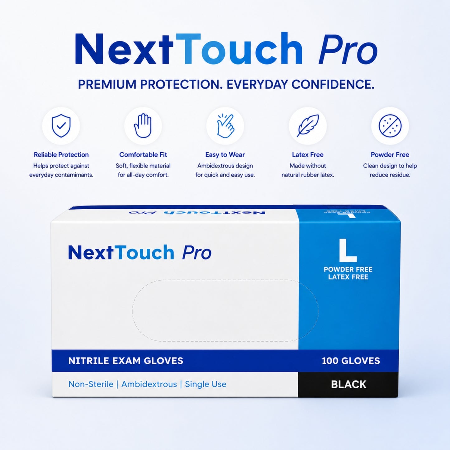 100PCS Large Black Nitrile Exam Gloves
