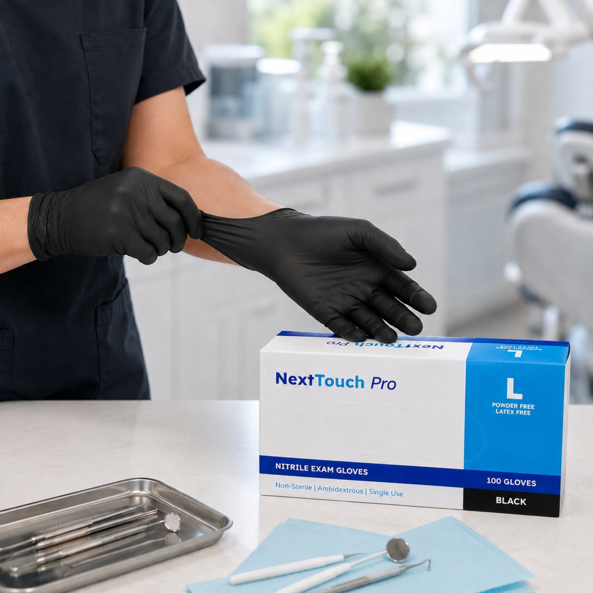 NextTouch Pro Disposable Black Nitrile Gloves