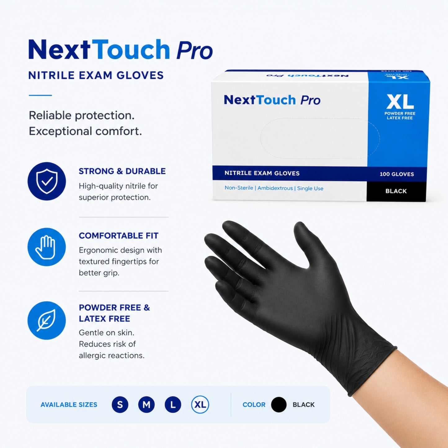 100PCS XL Black Nitrile Exam Gloves