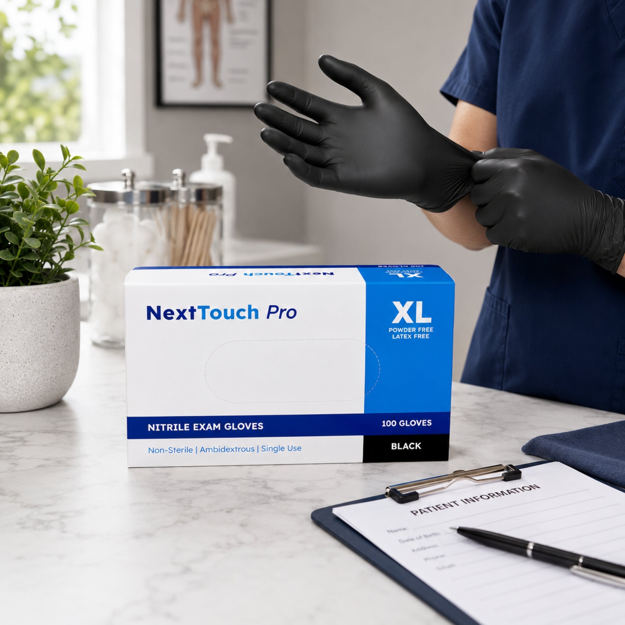 NextTouch Pro Disposable Black Nitrile Gloves XL