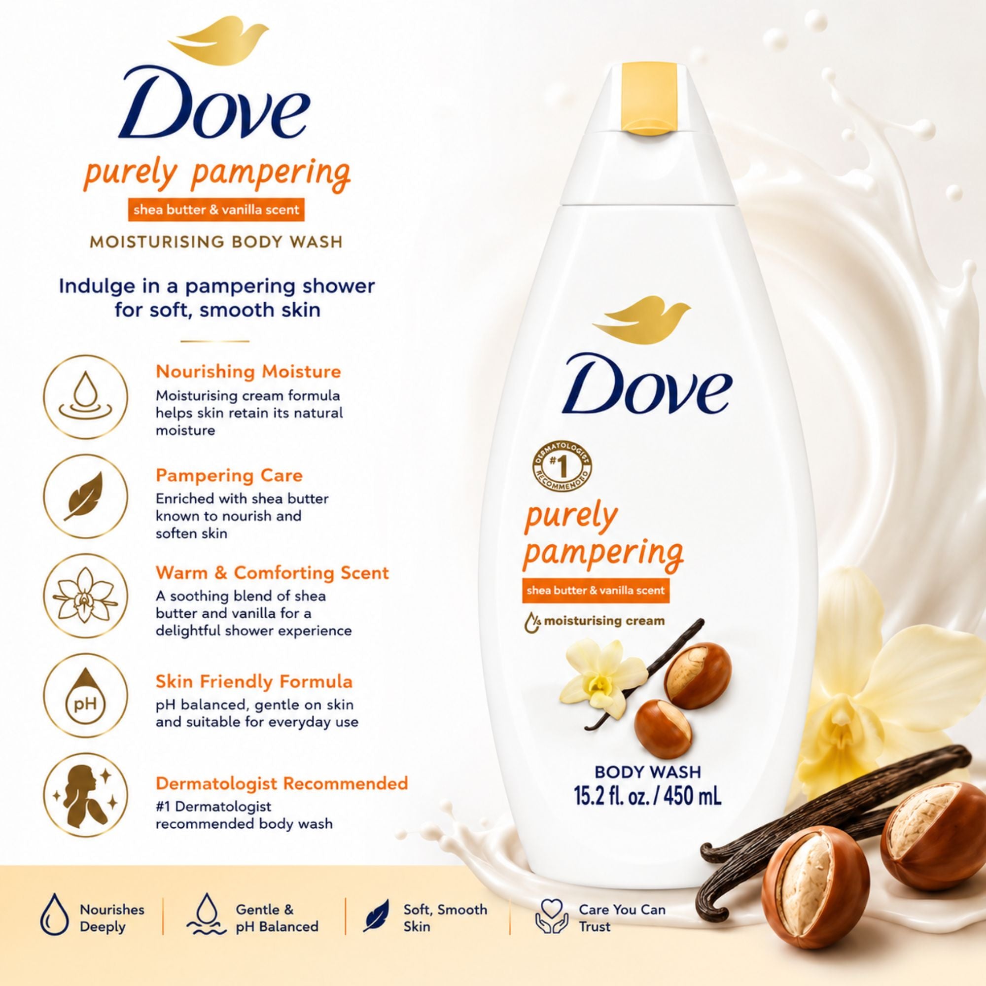 Dove Purely Pampering shea butter and vanilla scented moisturizing body wash