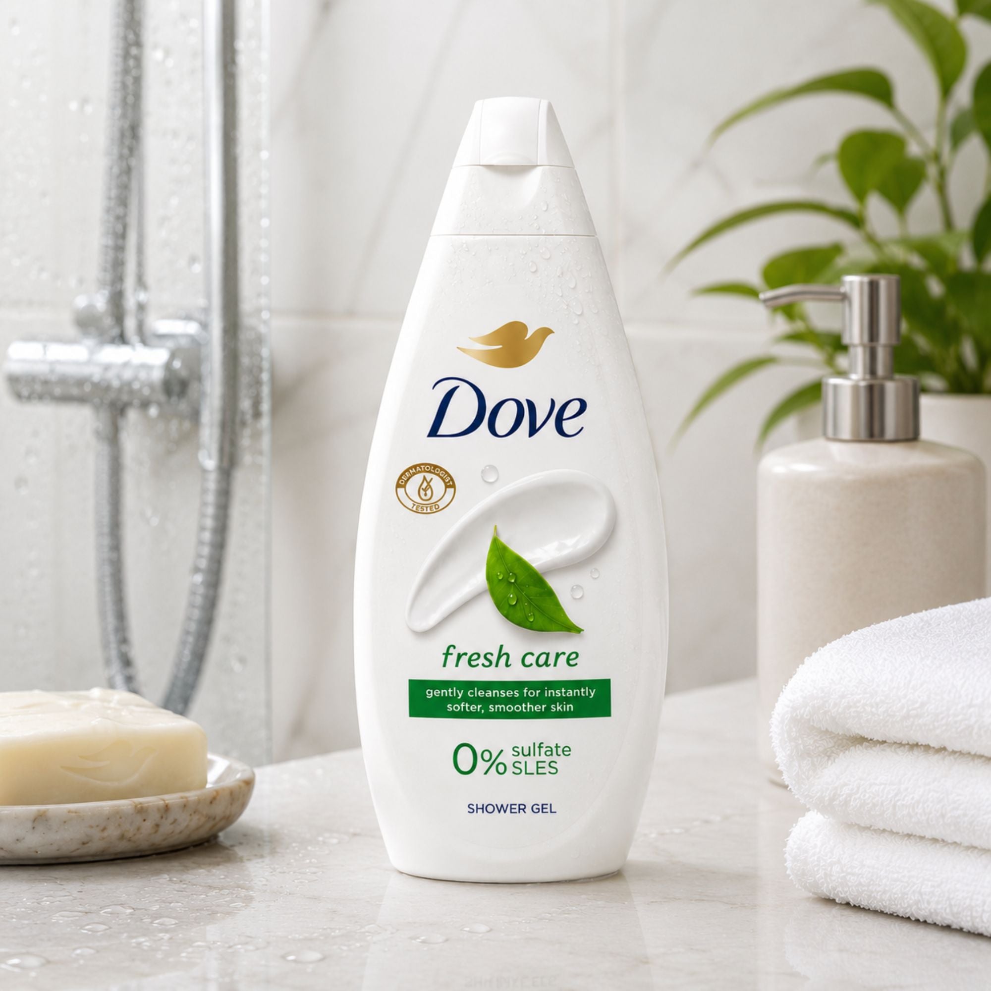 Dove Fresh Care shower gel body wash with 0 percent sulfate SLES formula
