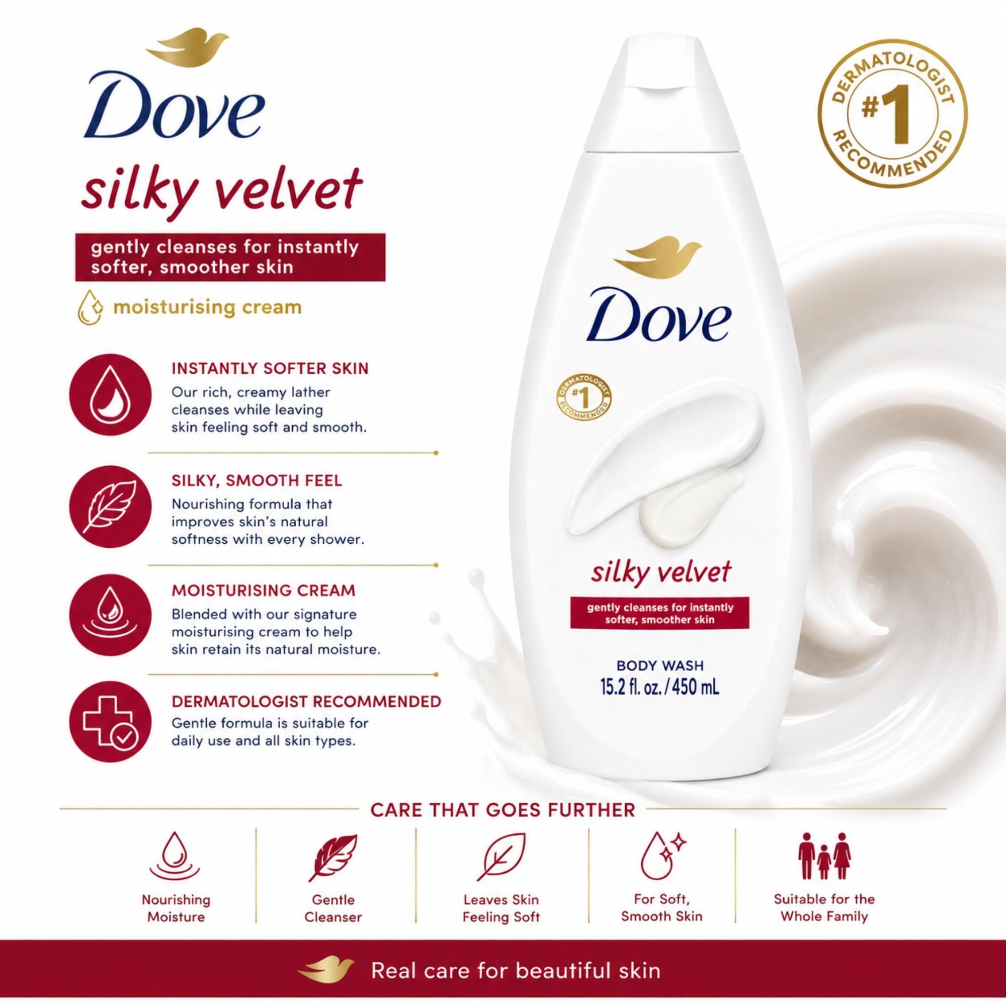 Dove Silky Velvet moisturizing body wash 15.2 fl oz for soft smooth skin