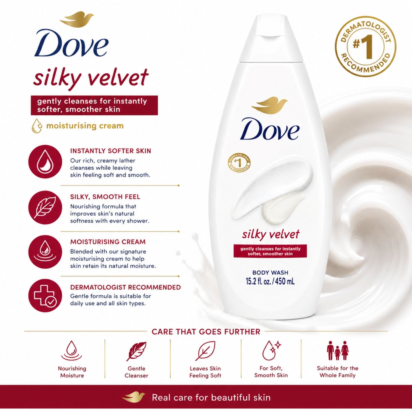 Dove Silky Velvet moisturizing body wash 15.2 fl oz for soft smooth skin