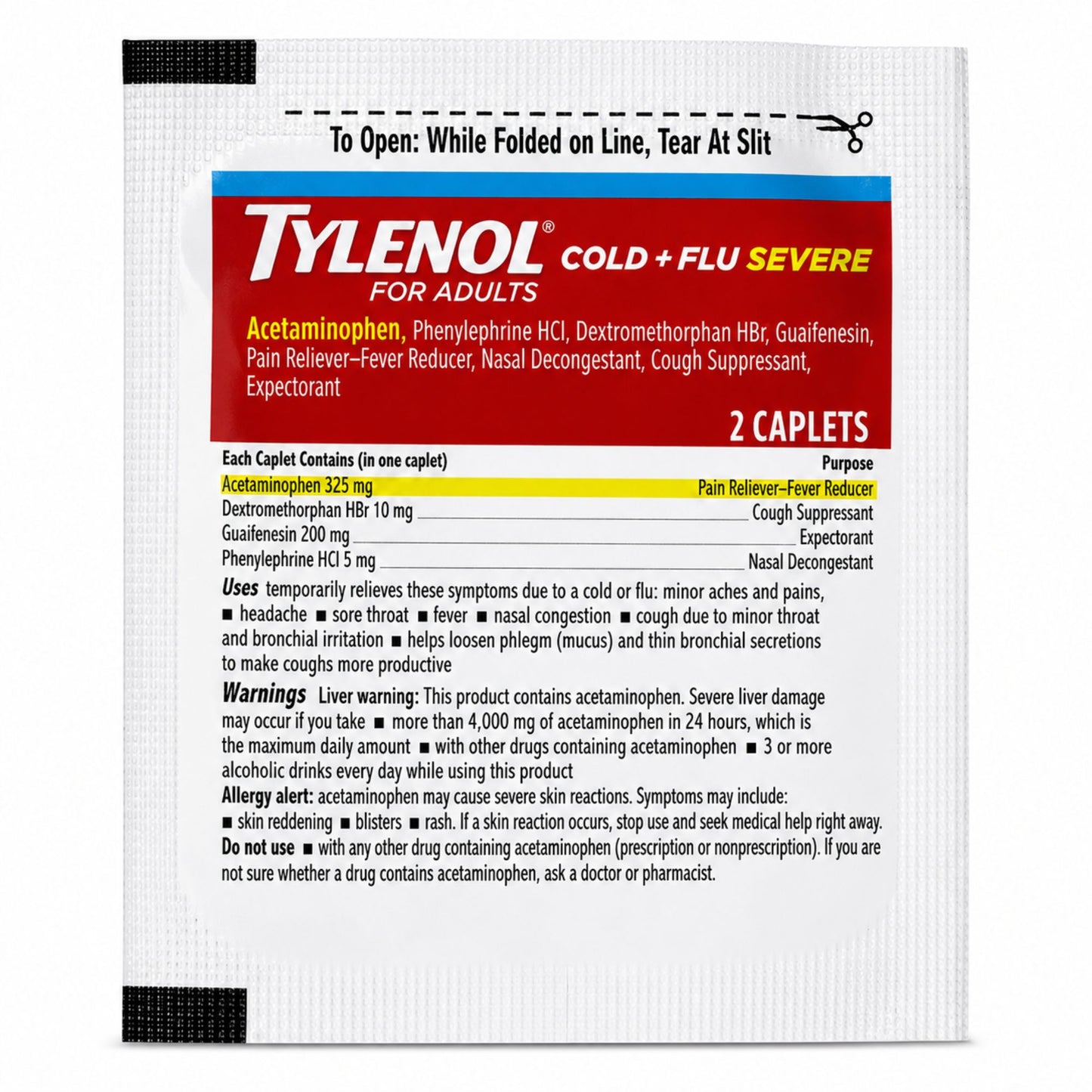 Tylenol Cold + Flu Severe Relief Caplets for Adults 2 Count