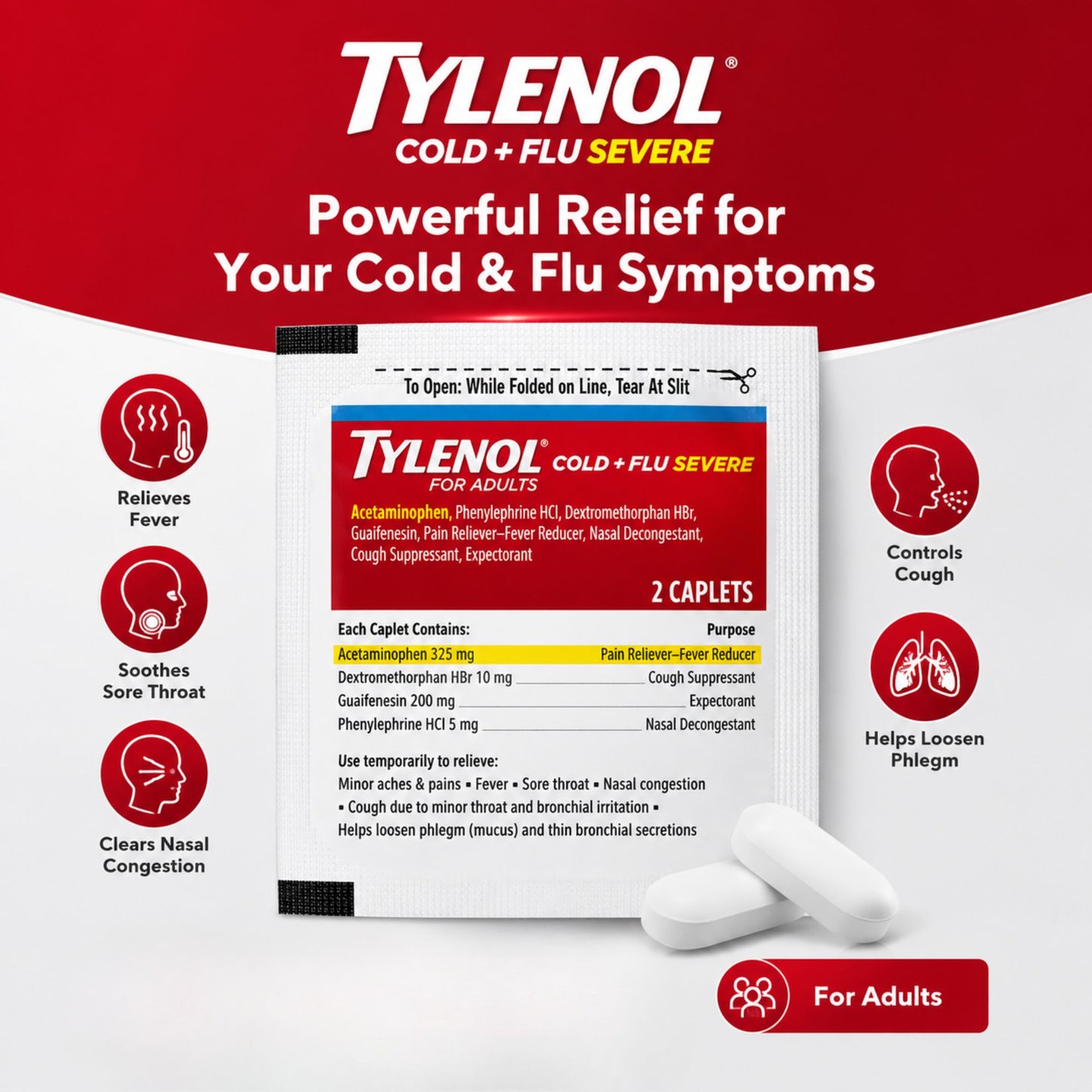 Tylenol Cold + Flu Severe Multi Symptom Relief Caplets 2 Count