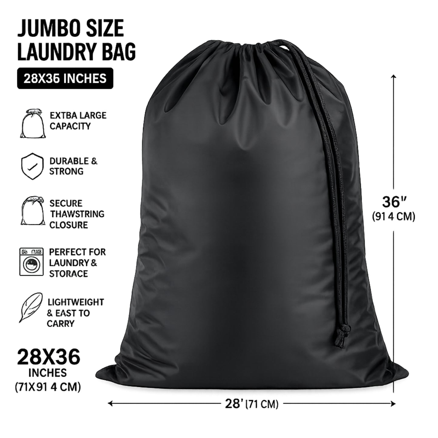 Large Laundry Storage Bag with Drawstring Closure 28x36