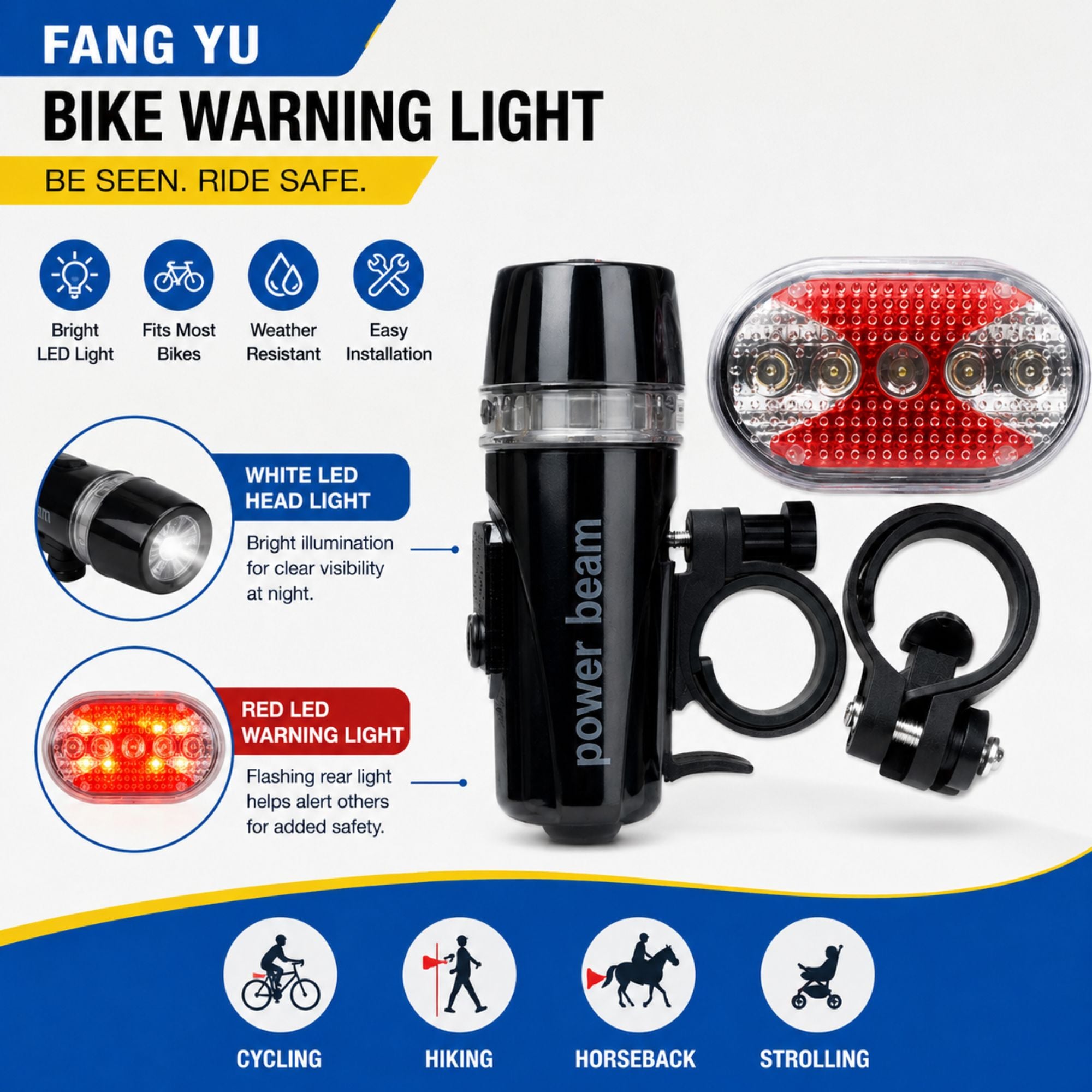 Rechargeable LED Bicycle Front & Rear Safety Light Set