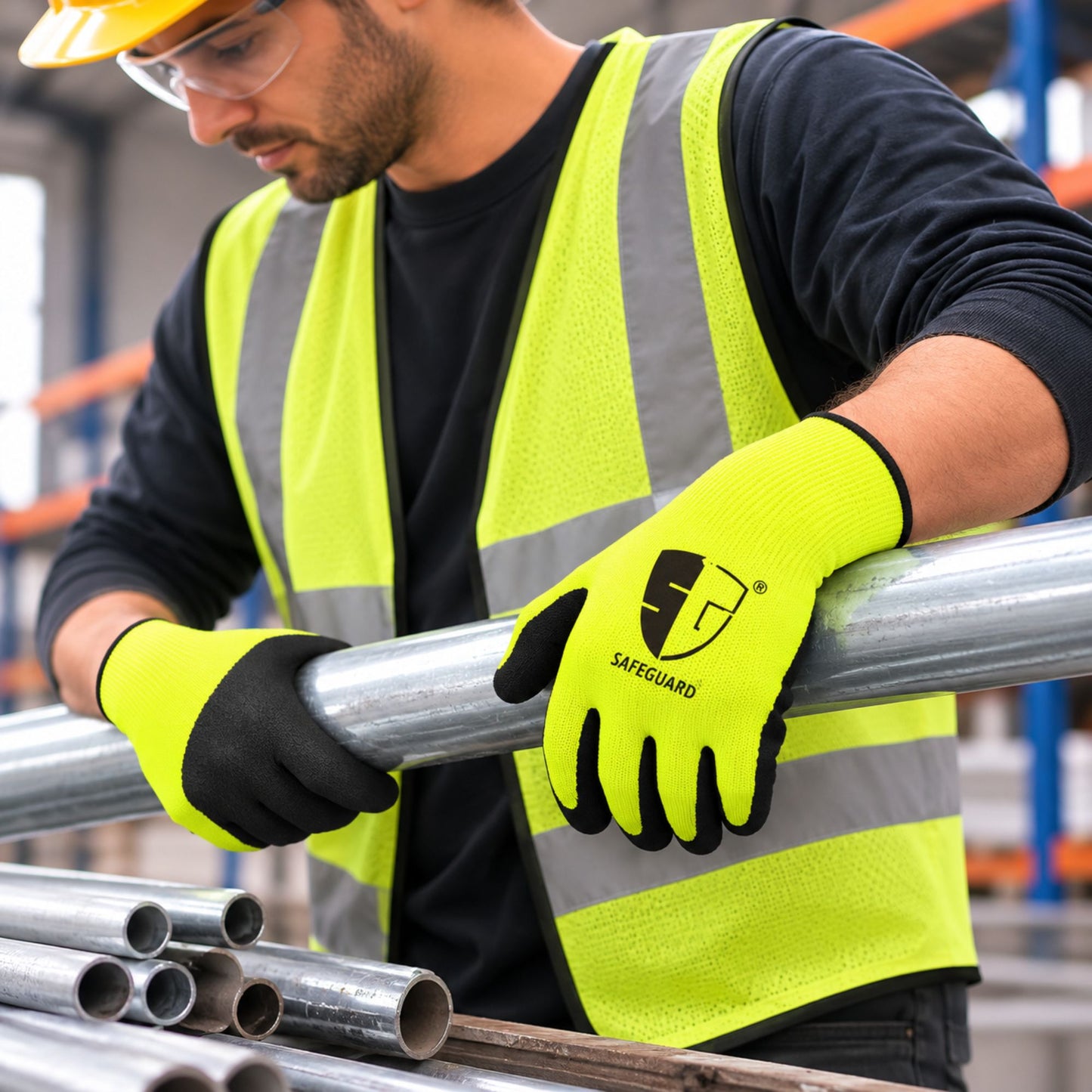 Heavy Duty Safety Work Gloves with Latex Grip for Large Hands