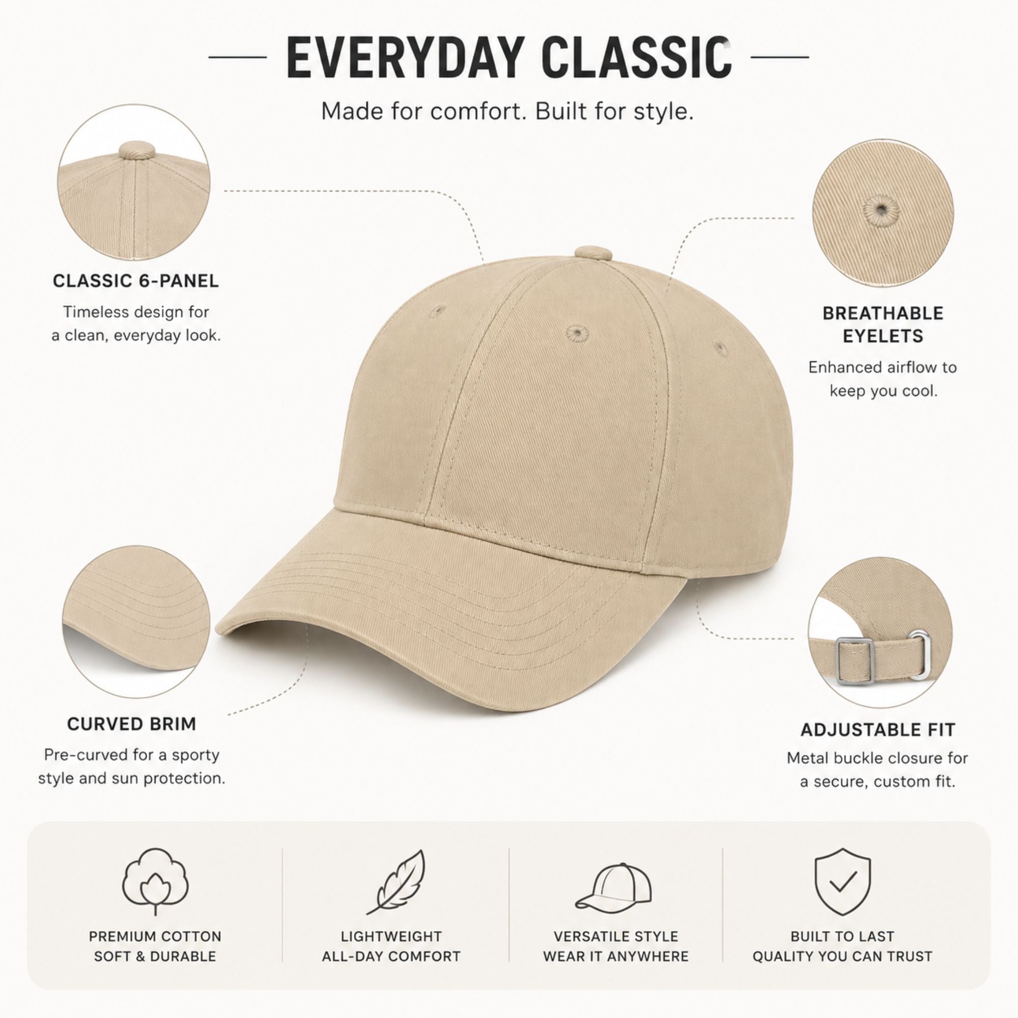 Unisex Classic Cotton Baseball Cap with Adjustable Strap