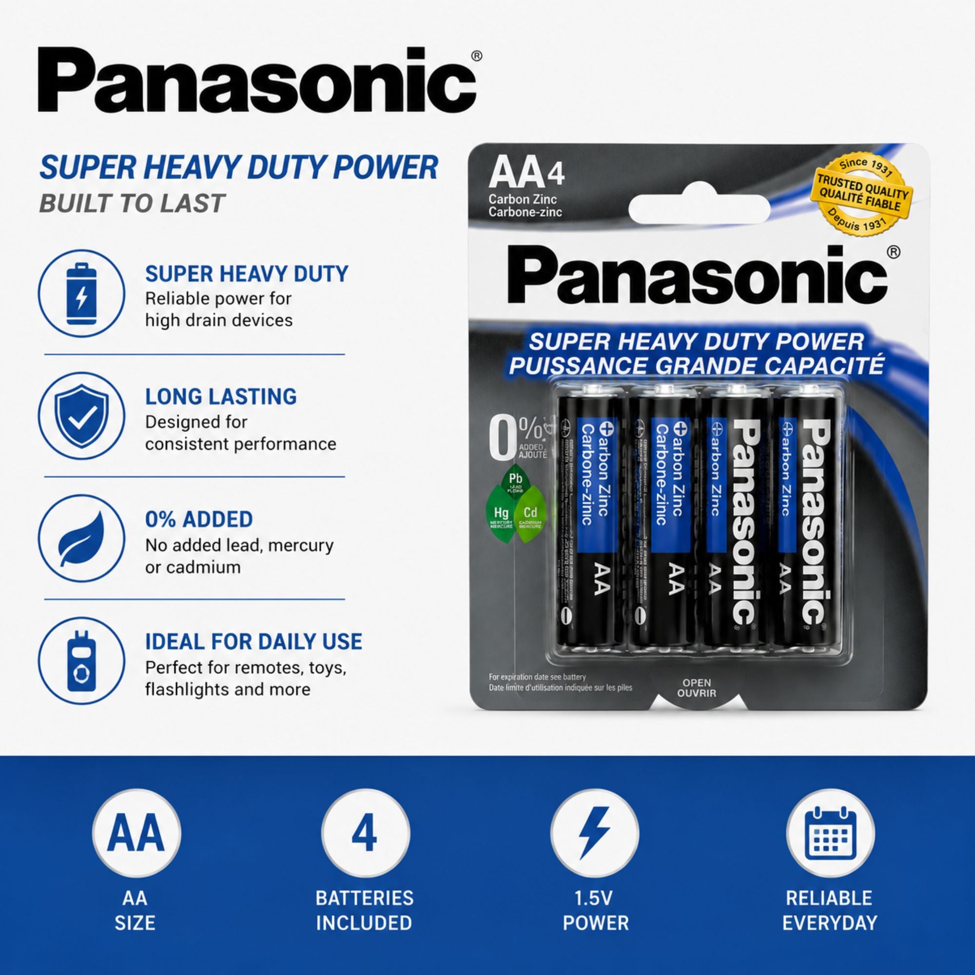 Panasonic Heavy Duty AA Carbon Zinc Batteries 4 Pack