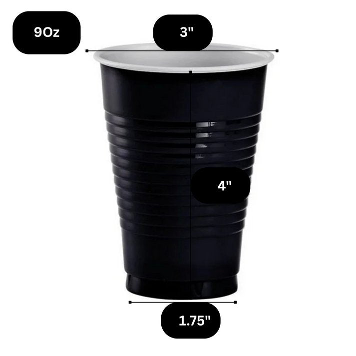 Disposable 9oz Black Plastic Cups