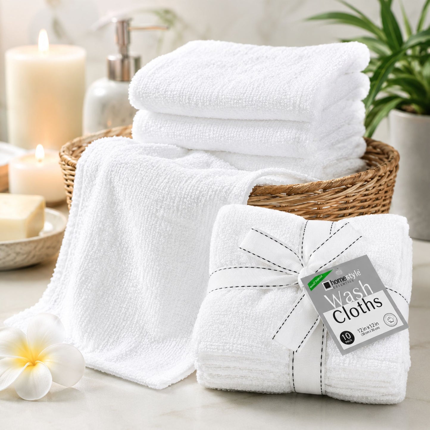 10" x 10" White Wash Cloths 100% Cotton Soft Absorbent Towels 10 Pack