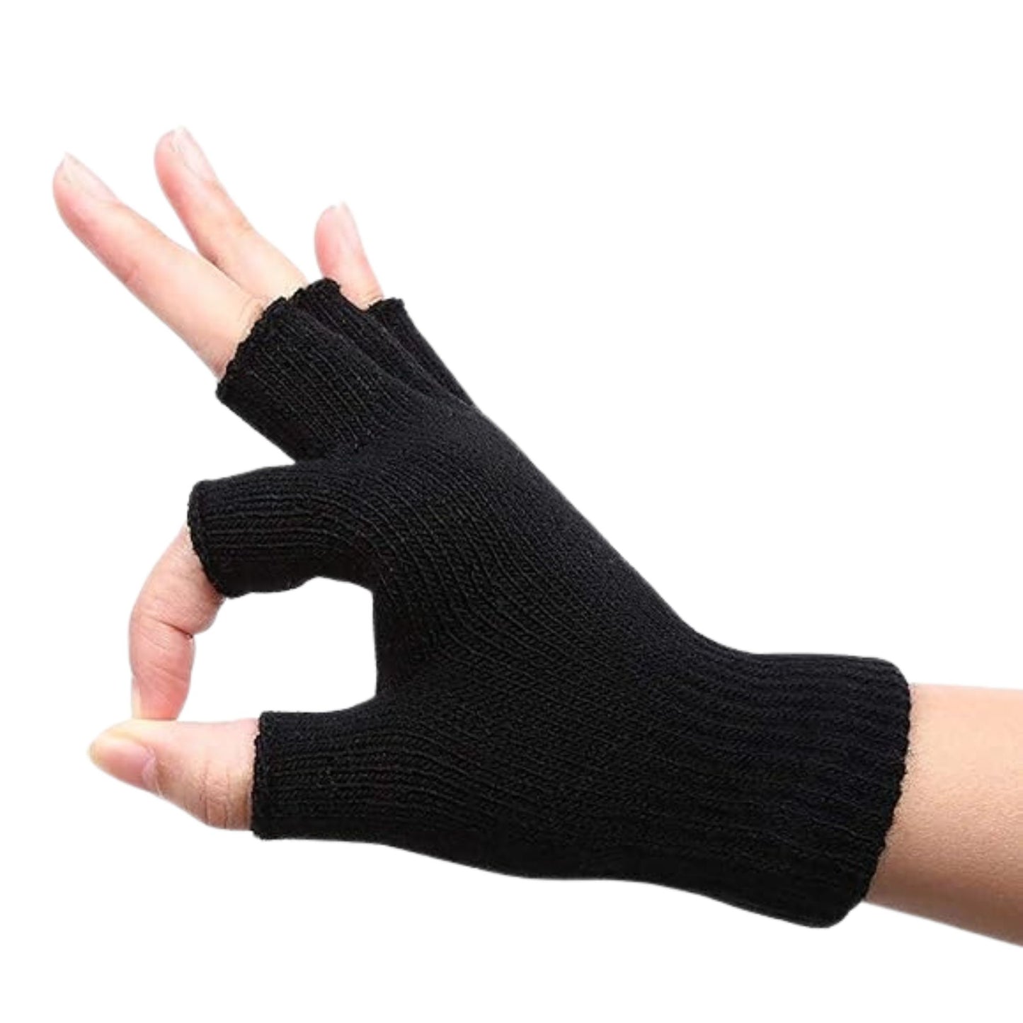 Black fingerless glove on a white background